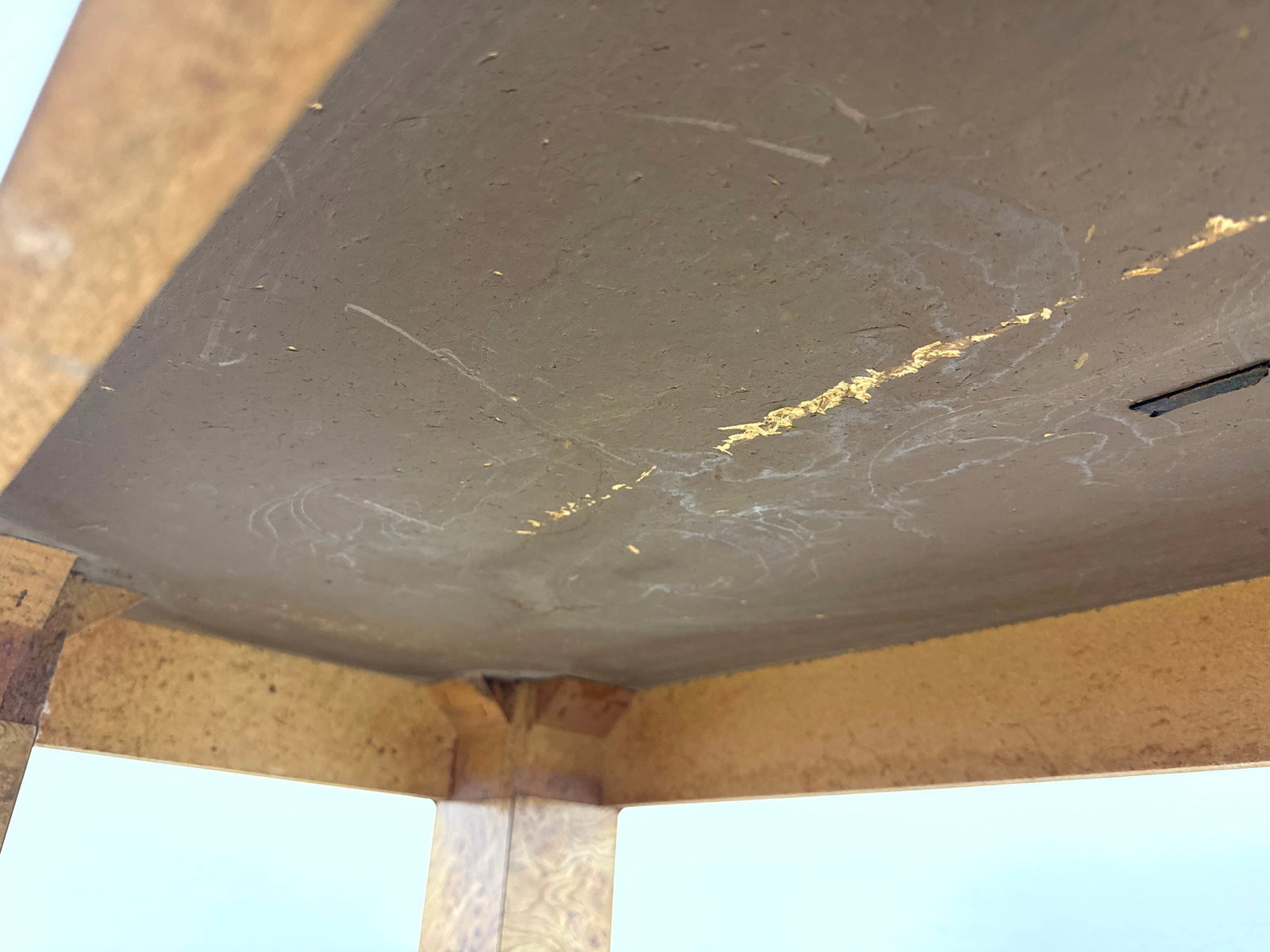 Burl laminate Parsons Style Console Table. dated 1978. - 10