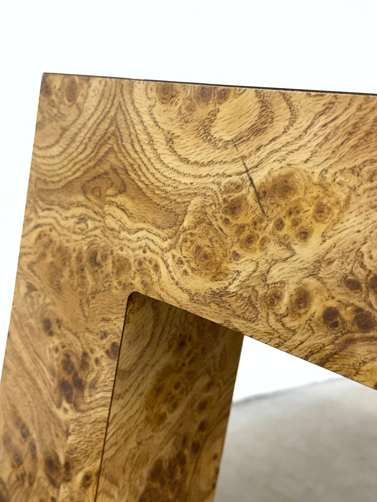 Burl laminate Parsons Style Console Table. dated 1978. - 7