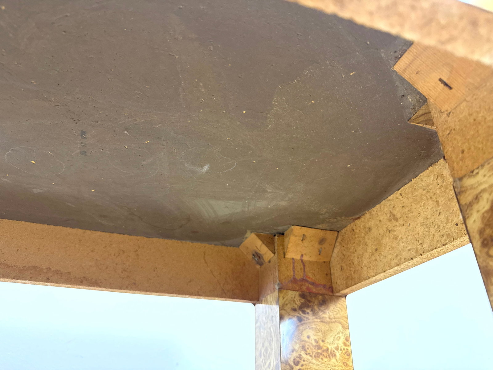 Burl laminate Parsons Style Console Table. dated 1978. - 9