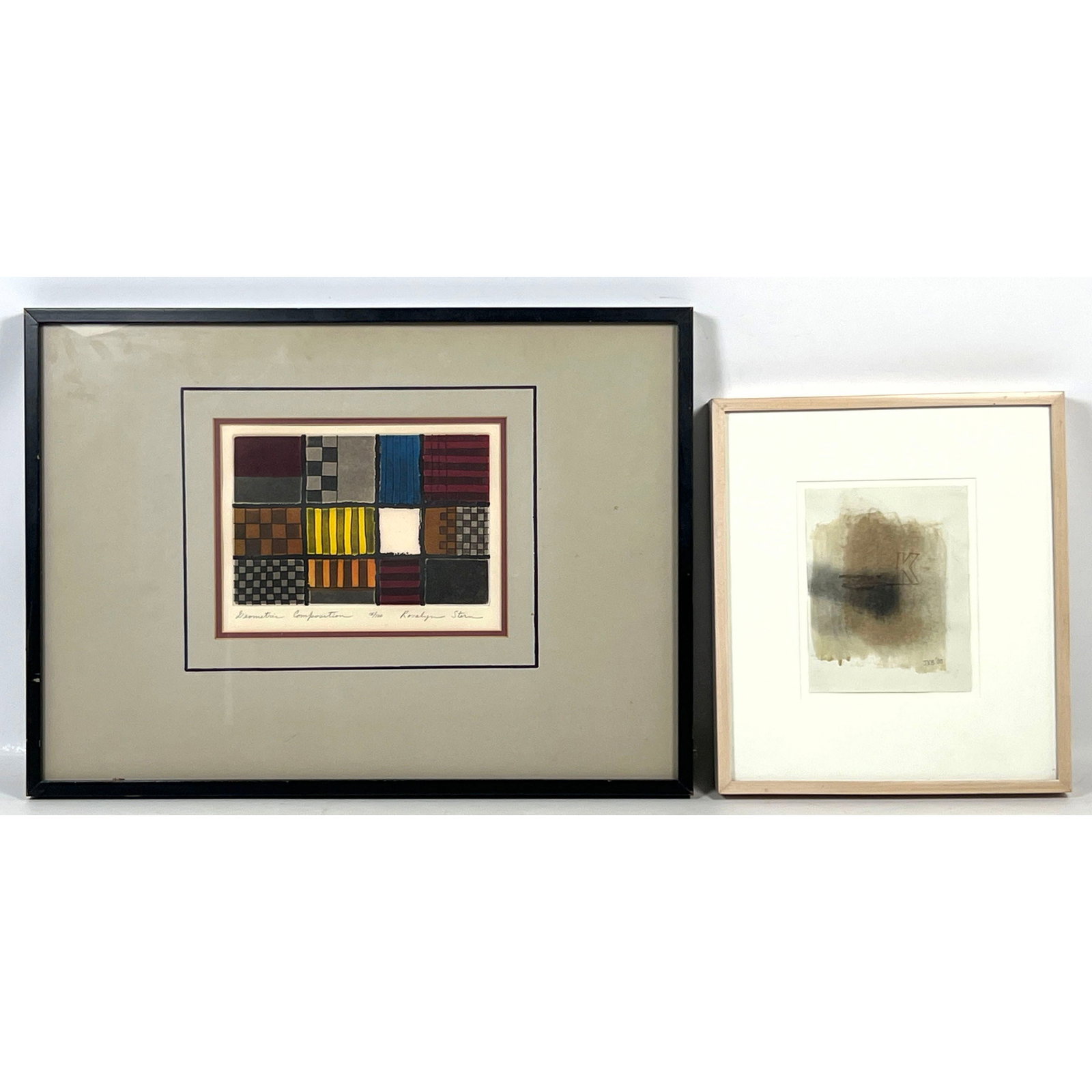 2pc lot of abstract art on paper including Rosalyn Stern signed print and JKB 00 mixed media (1 of 15)