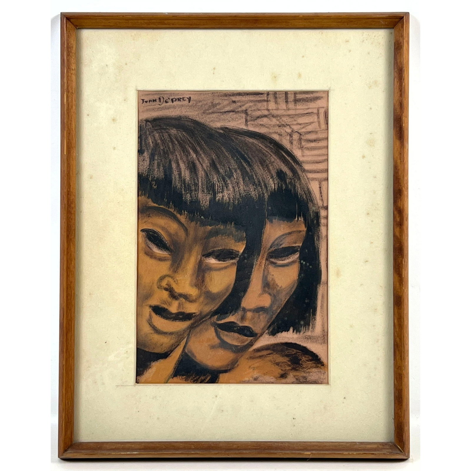 Juan DePrey Original Mixed Media Drawing Of Overlapping Faces Signed Framed Under Glass (1 of 7)