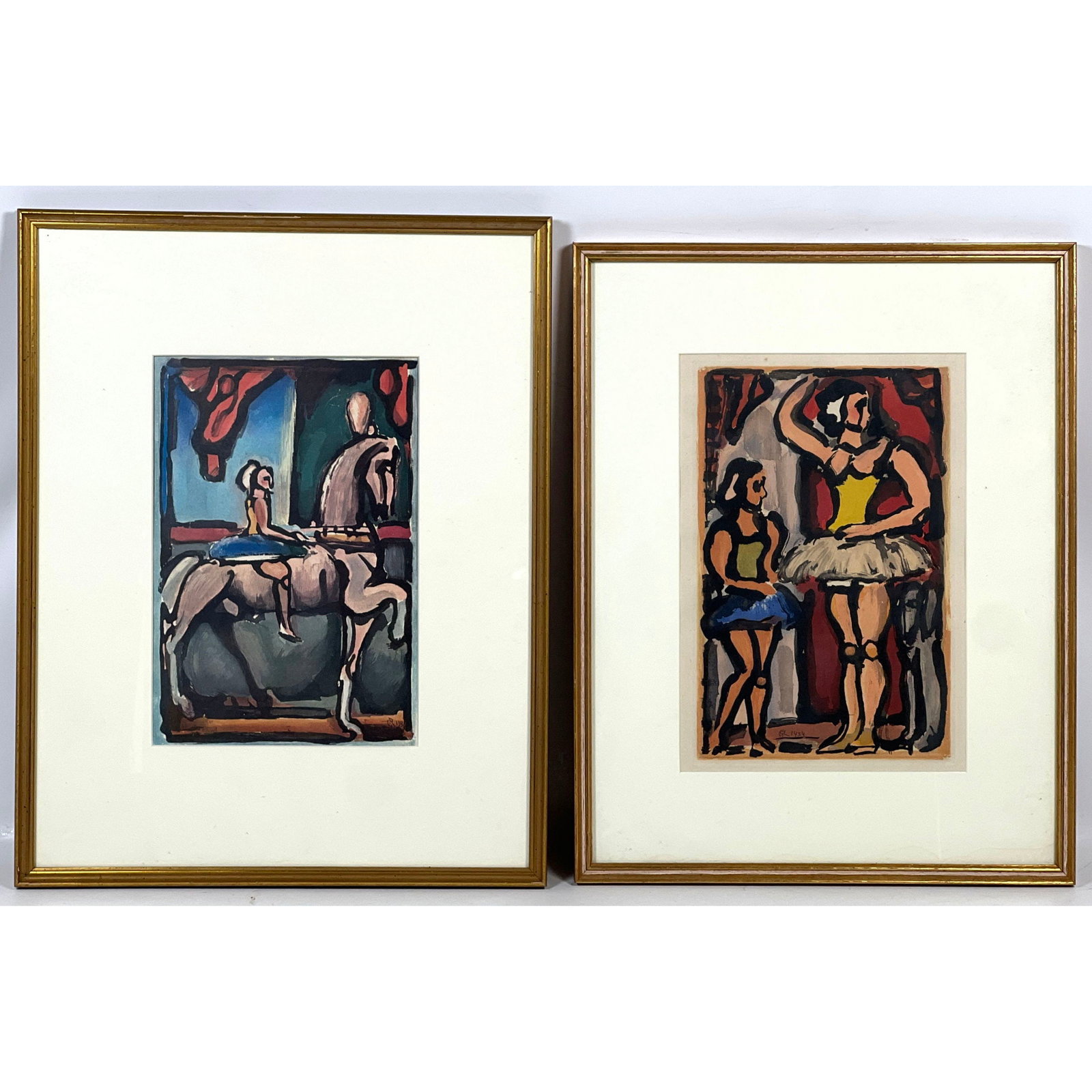 2pcs Georges Rouault Framed Color Aquatint Prints Les Ballerines and La Petite Ecuyere from Cirque d (1 of 14)