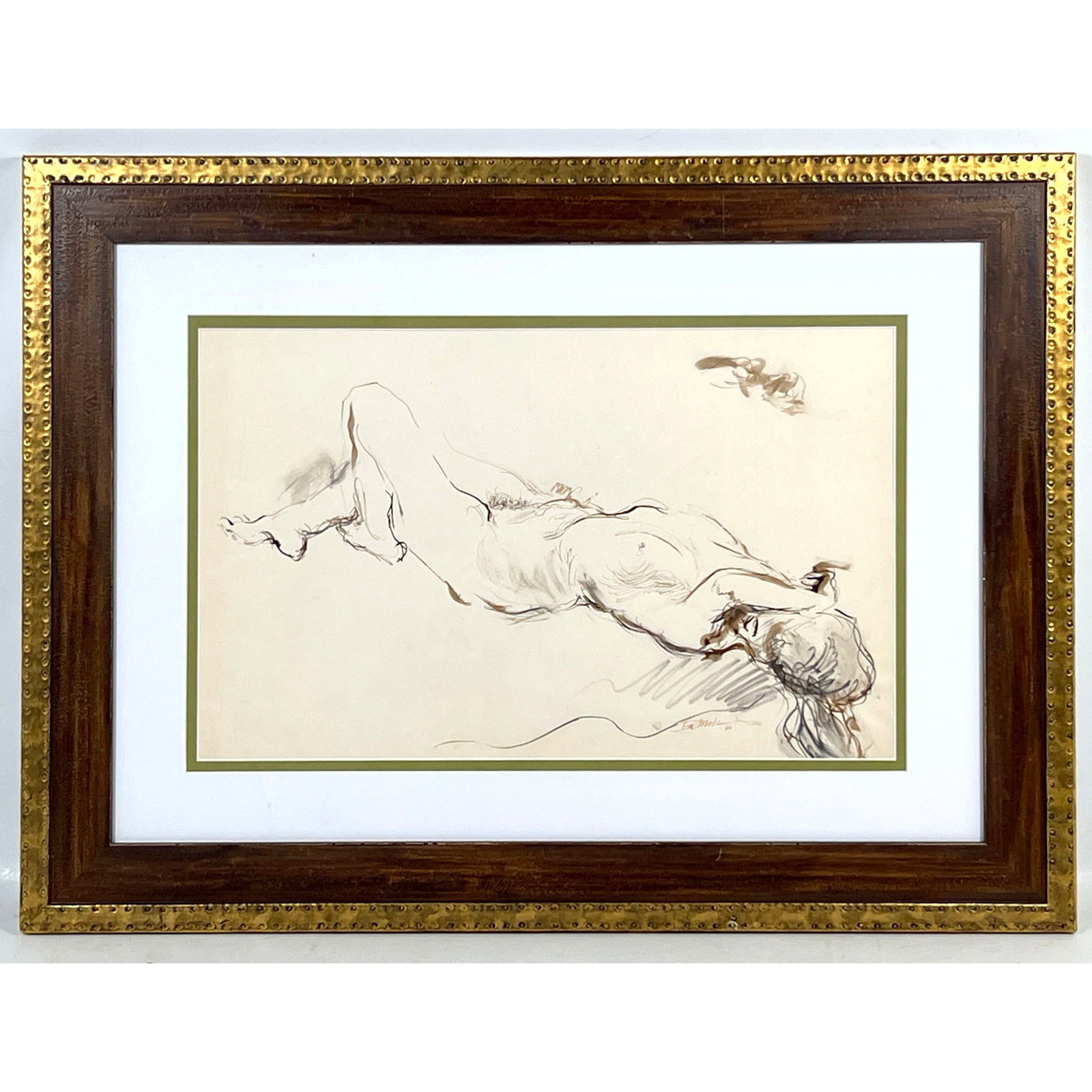Ira Moskowitz Framed Ink and Wash Drawing of a Reclining Female Nude Signed and Dated 1970 (1 of 11)