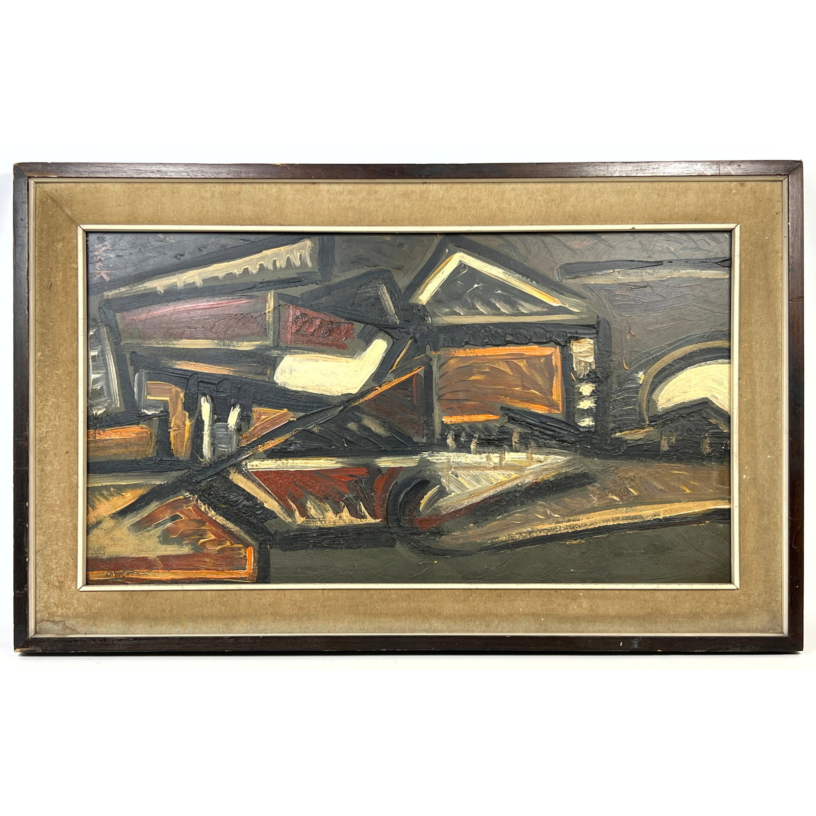 Mid-Century Modern Abstract Architectural Landscape Oil Painting on Hardboard. Signed and Framed. (1 of 10)