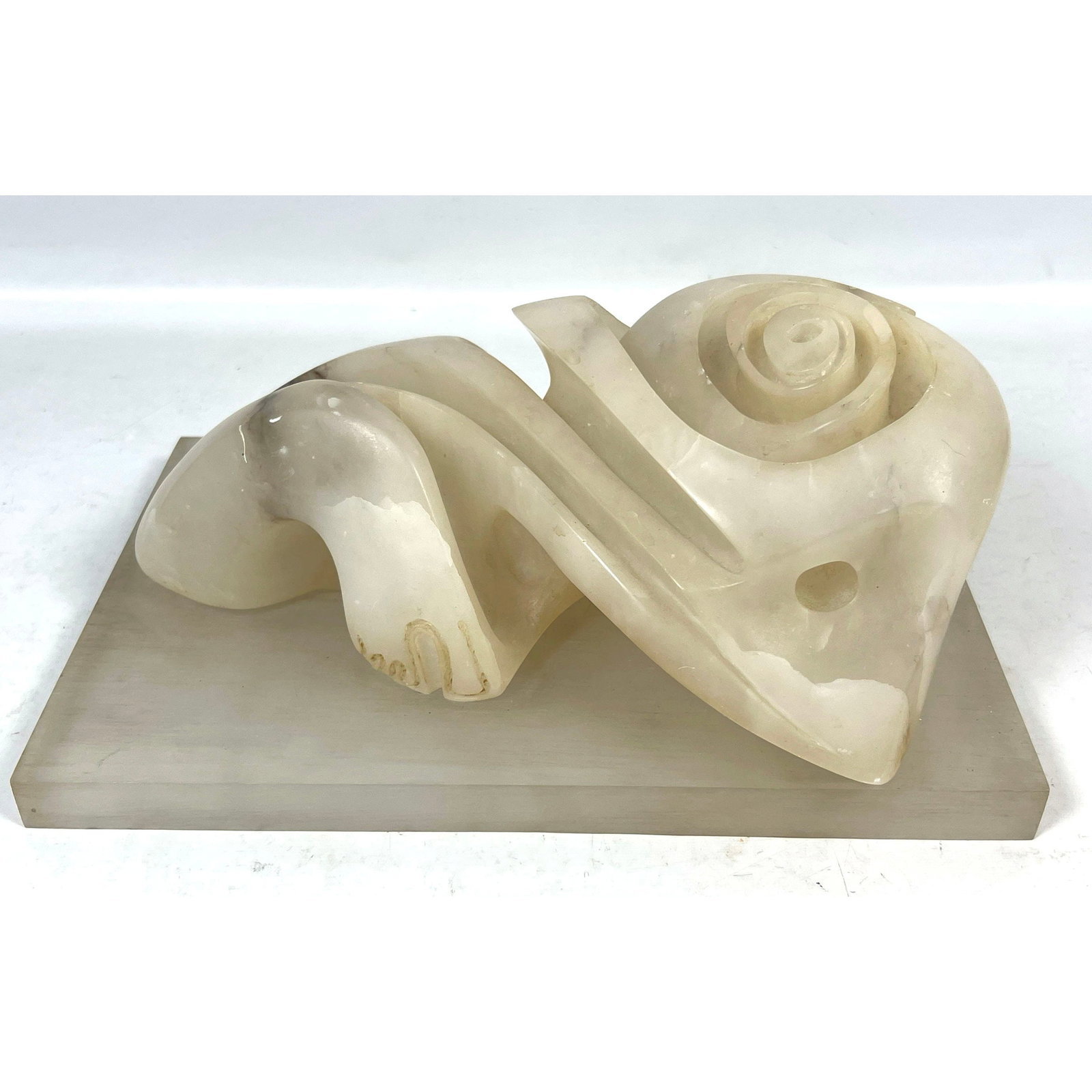 Modernist Hand Carved Abstract Translucent Stone Sculpture Featuring Biomorphic Nautilus Spiral and (1 of 12)