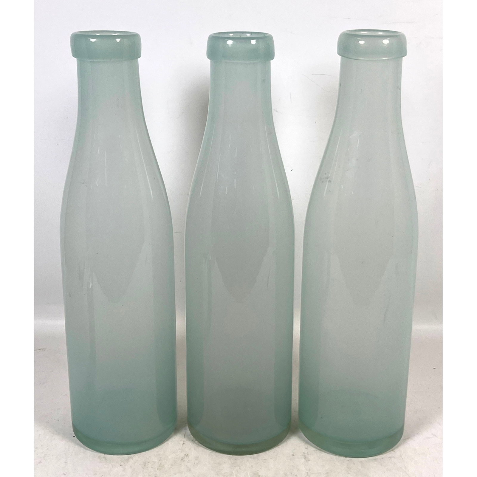3pc lot of Oversized Decorative Frosted Seafoam Green Glass Bottles in a Stretch Hock Art Glass Wine (1 of 9)