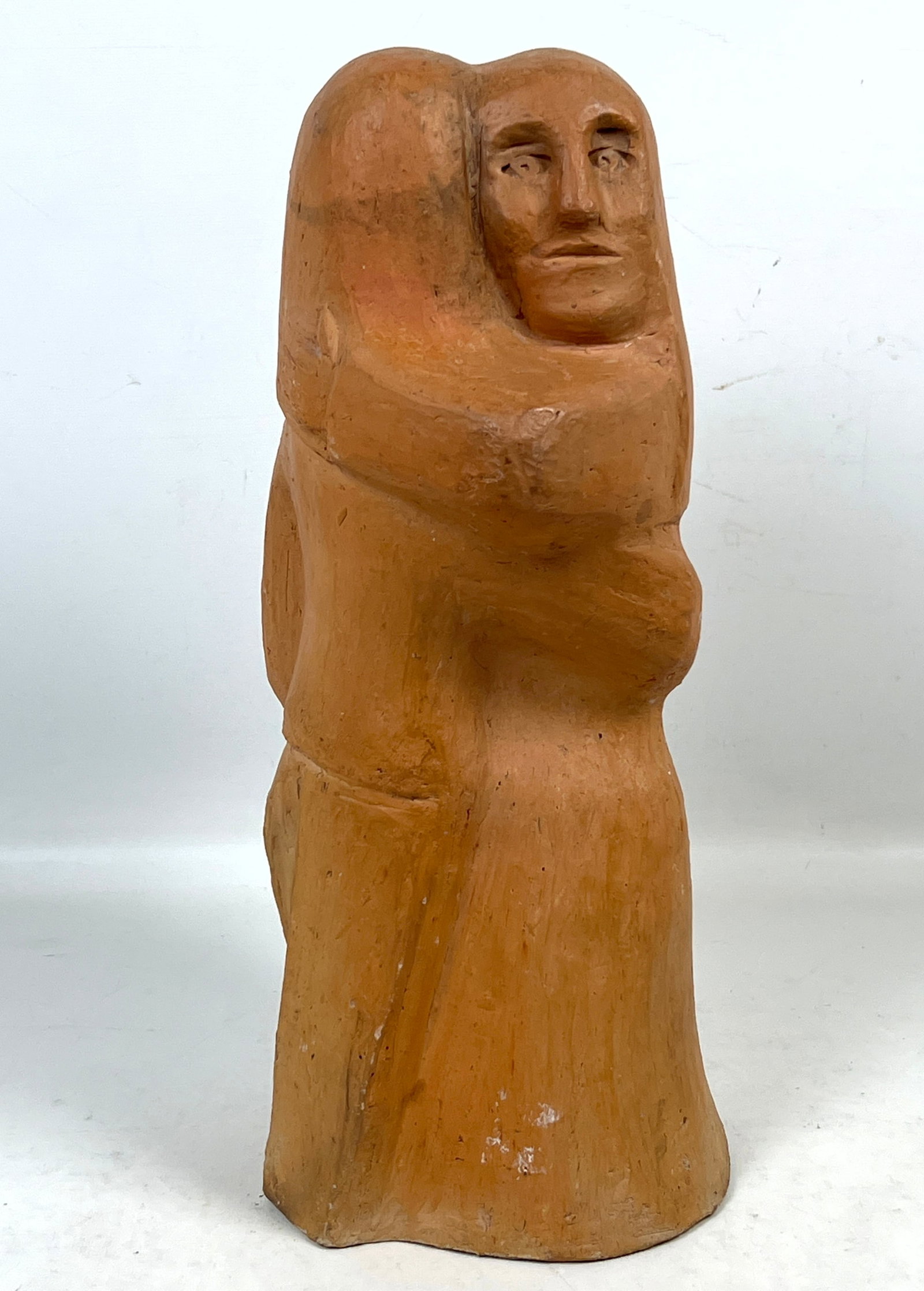 BAE Signed Modernist Terracotta Figural Sculpture in Primitive Folk Art Style Couple in Embrace. (1 of 13)