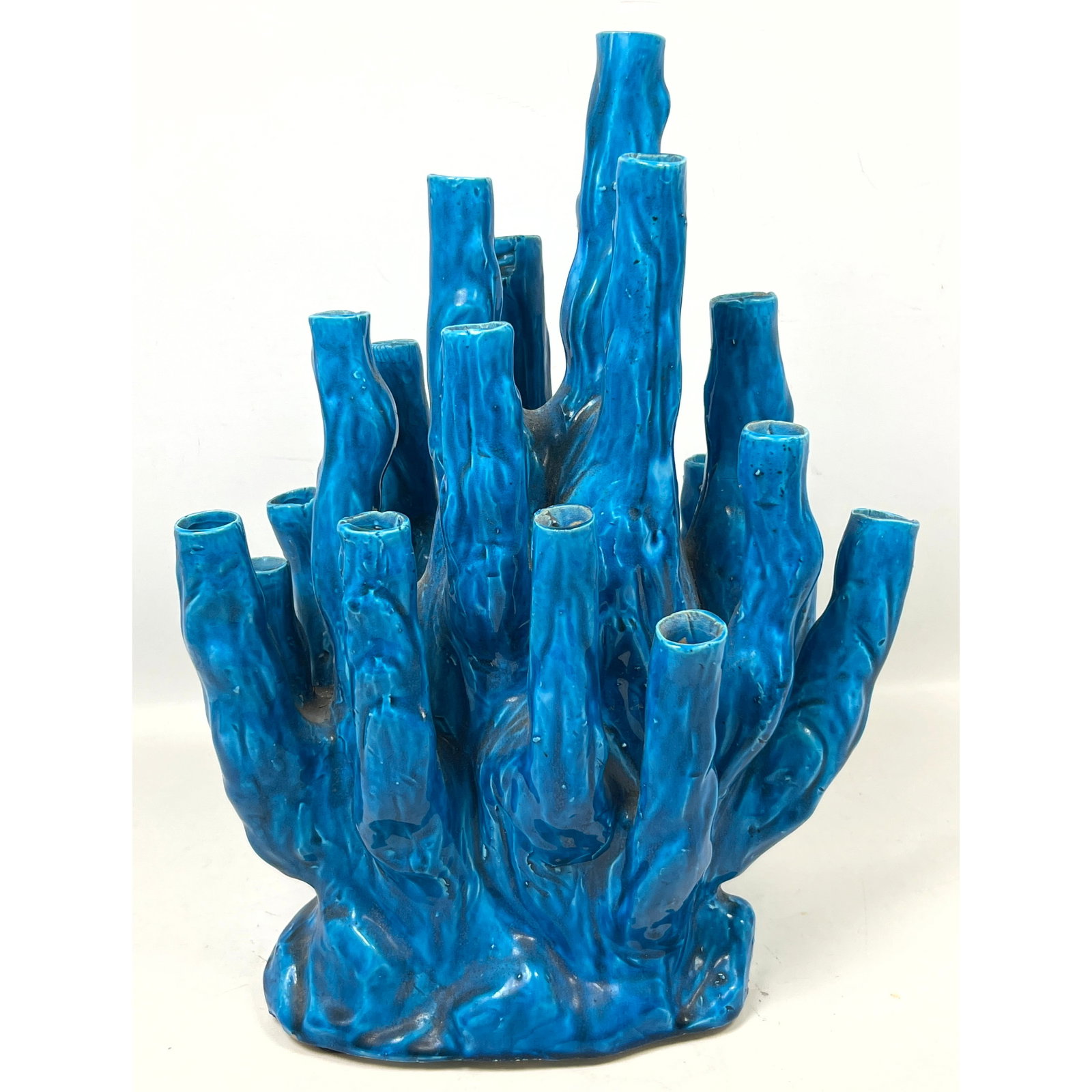 Large Turquoise Glazed Ceramic Coral Reef Form Multi Stemmed Tulipiere Vase in the style of Pols Pot (1 of 11)