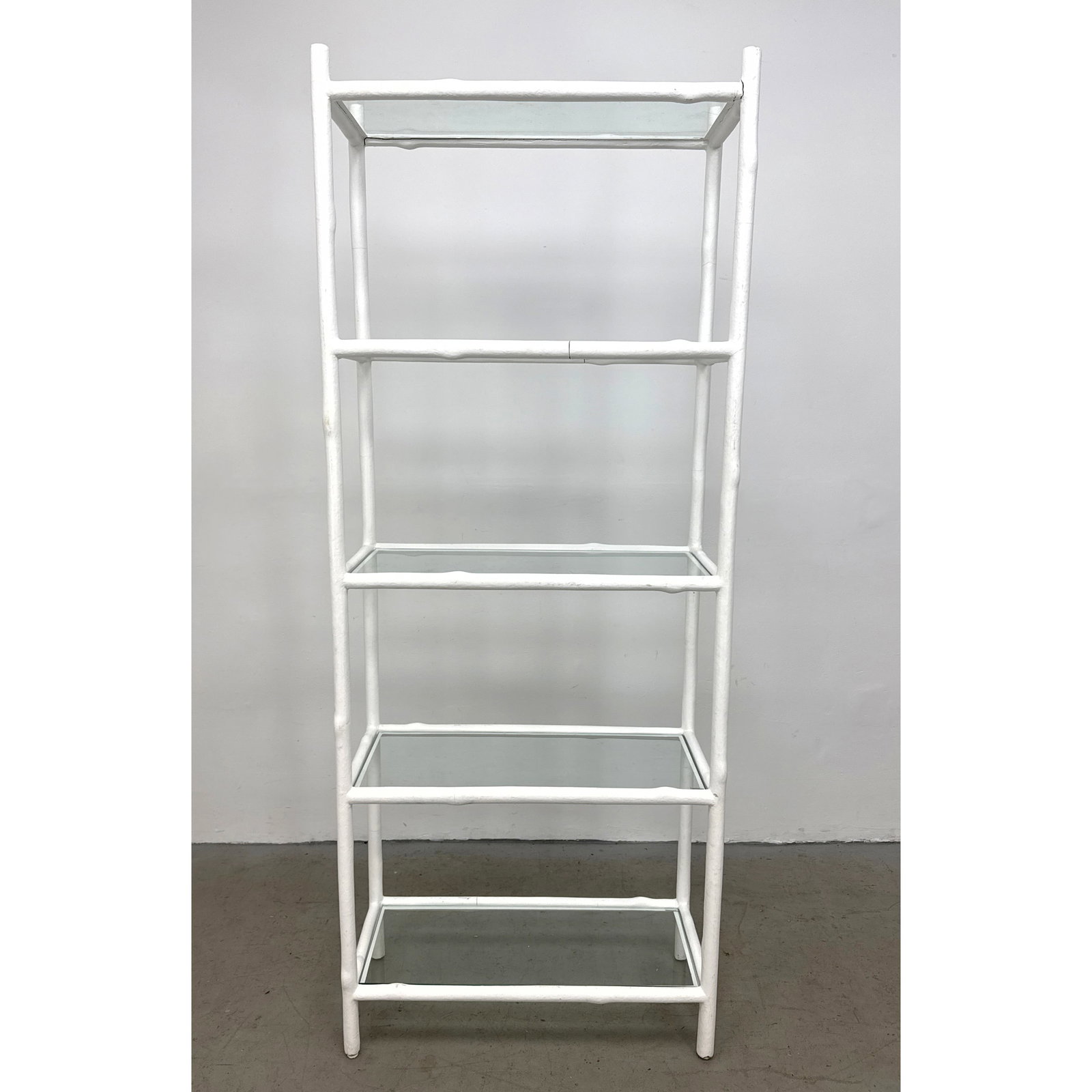 White Plaster Style Textured Etagere Shelf Display. Metal Glass 5 Tier Etagere with Fixed Shelves in (1 of 12)