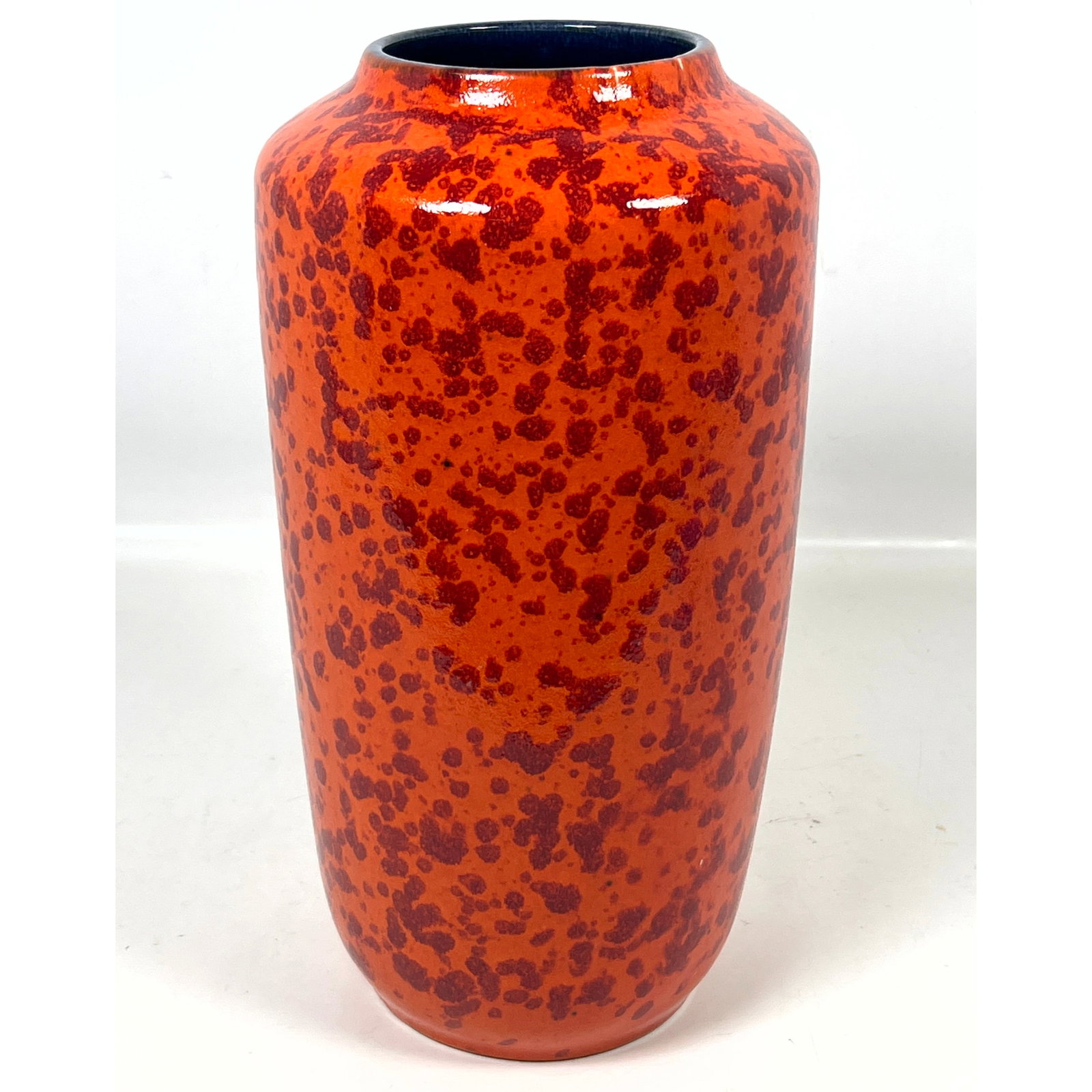 Scheurich West Germany Art Pottery Floor Vase: Fat Orange Lava Glaze. Marked: W. Germany 517-38: Scheurich West Germany Art Pottery Floor Vase: Fat Orange Lava Glaze. Marked: W. Germany 517-38 Dimensions: Height: 15 inches, Width: 8 inches, Depth: 8 inches. --- US Packing and Shipping charge: In 