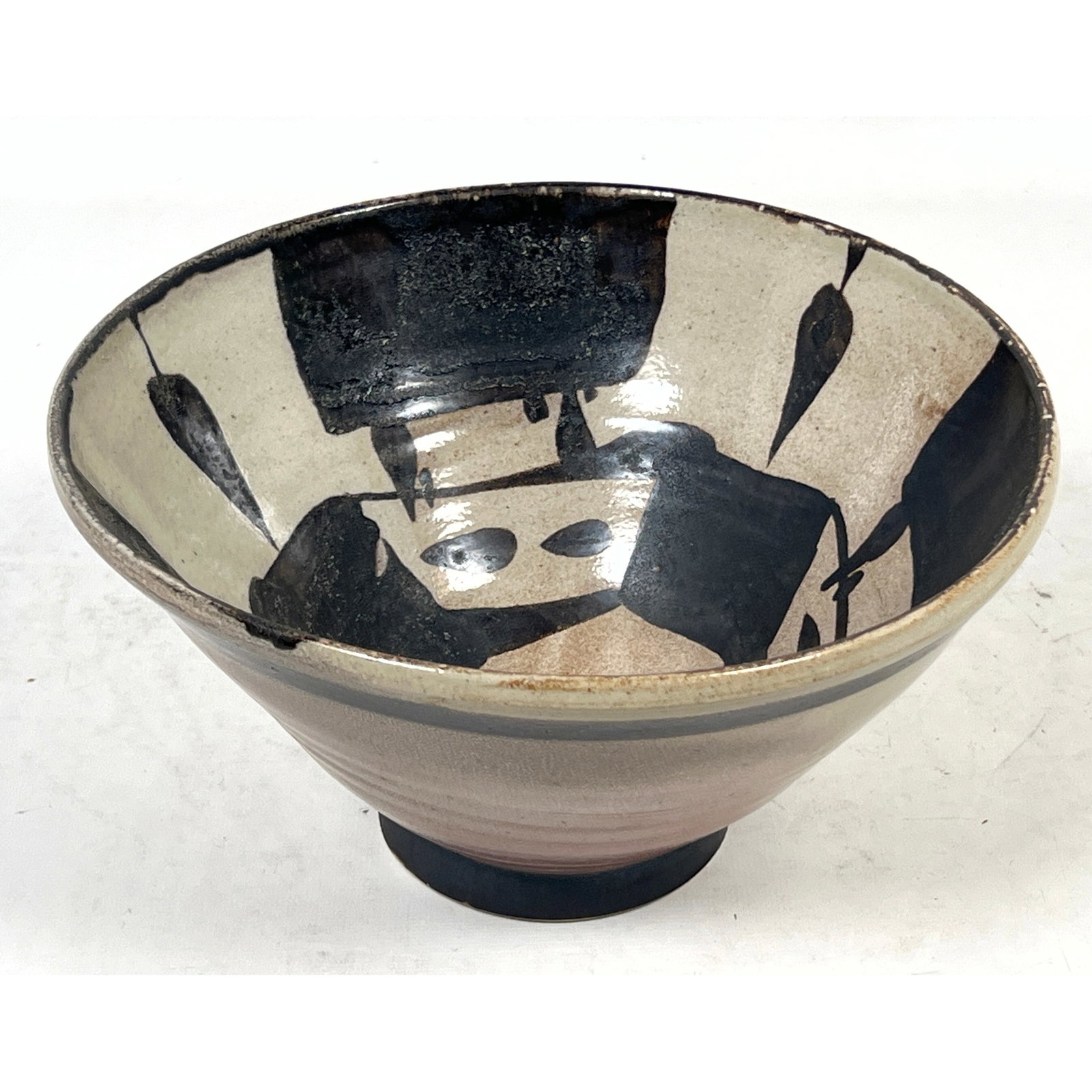 Terry Gess studio pottery stoneware centerpiece bowl with abstract hand painted motifs and impressed (1 of 9)