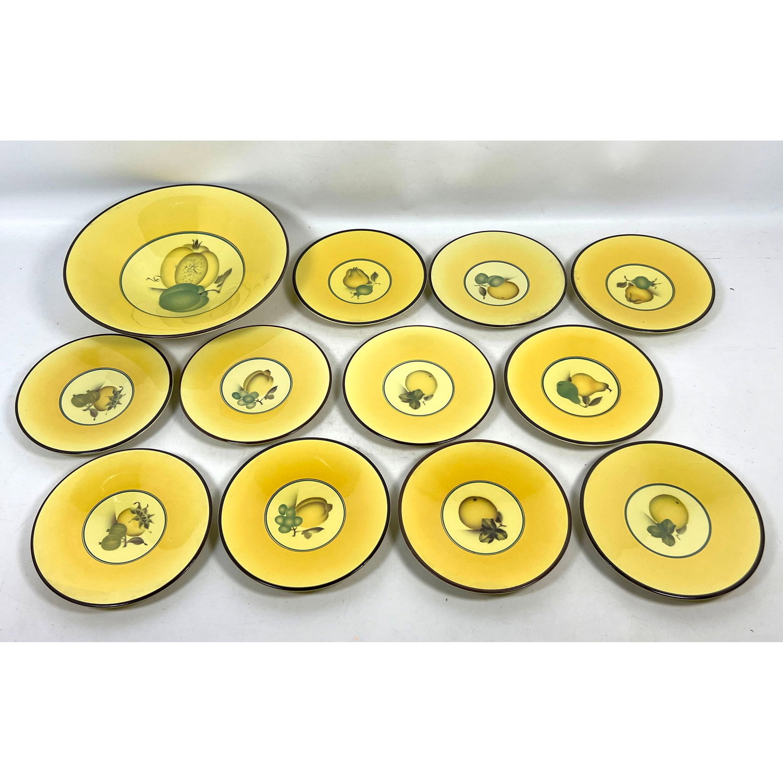 12pc Aluminia Denmark Bellona Faience Fruit Set featuring 11 side plates and 1 large footed bowl wit (1 of 13)