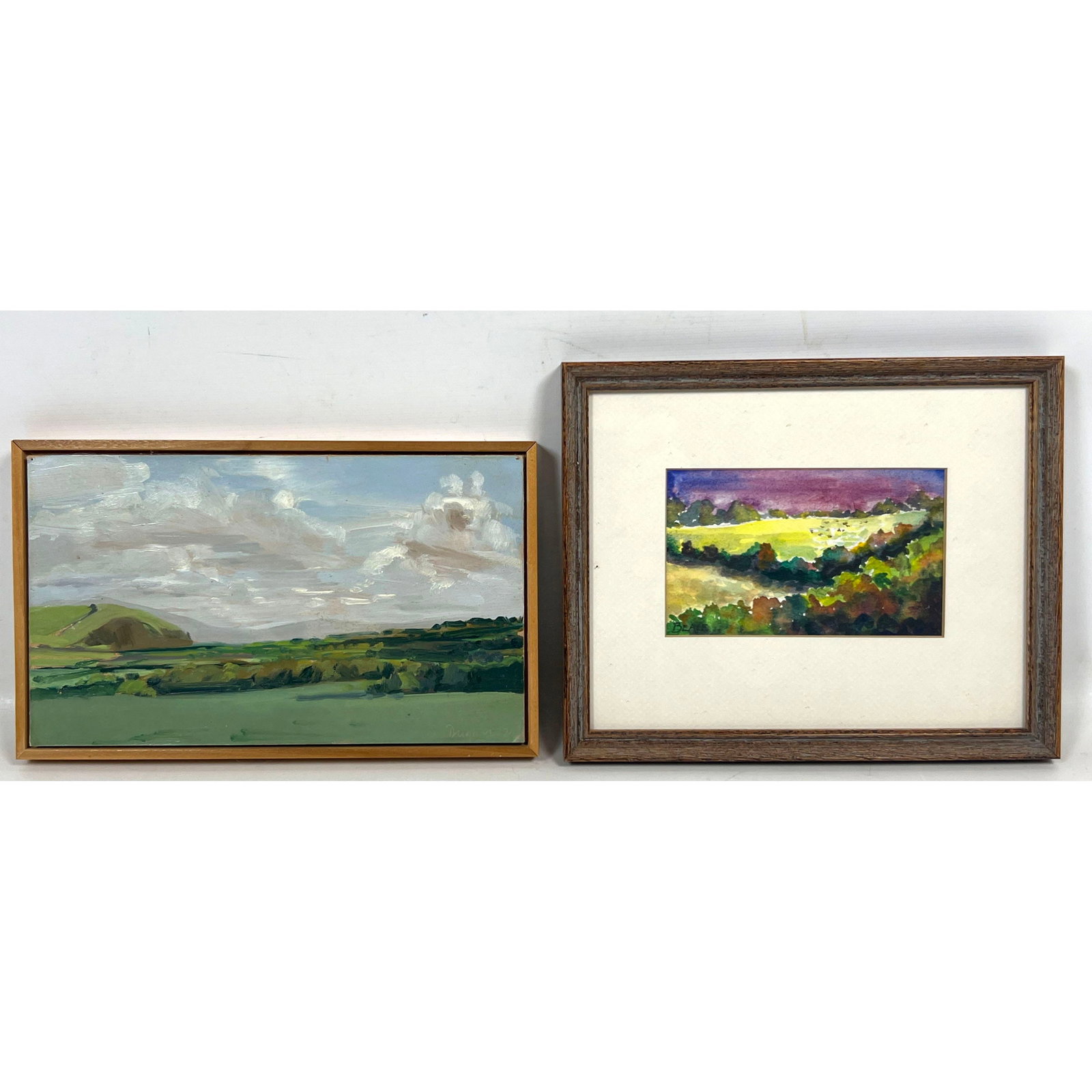 2pcs Landscape Paintings. David Beale Watercolor on Paper and Signed and dated 76 Oil on Panel. plei (1 of 12)