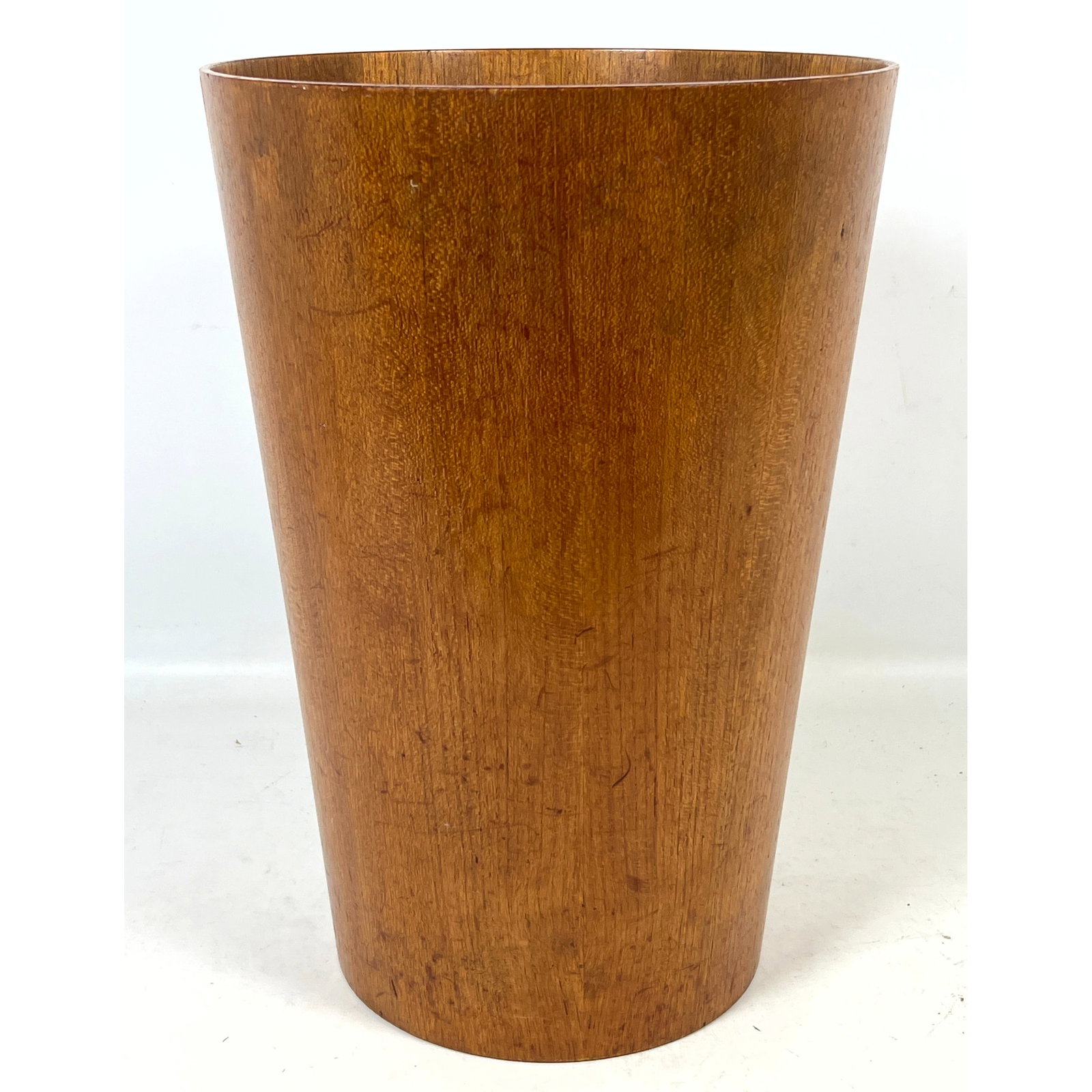 Swedish Mid-Century Modern Molded Teak Wastepaper Basket.: Swedish Mid-Century Modern Molded Teak Wastepaper Basket. Dimensions: Height: 15.75 inches, Width: 11 inches, Depth: 11 inches. --- US Packing and Shipping charge: In house shipping available. Will be