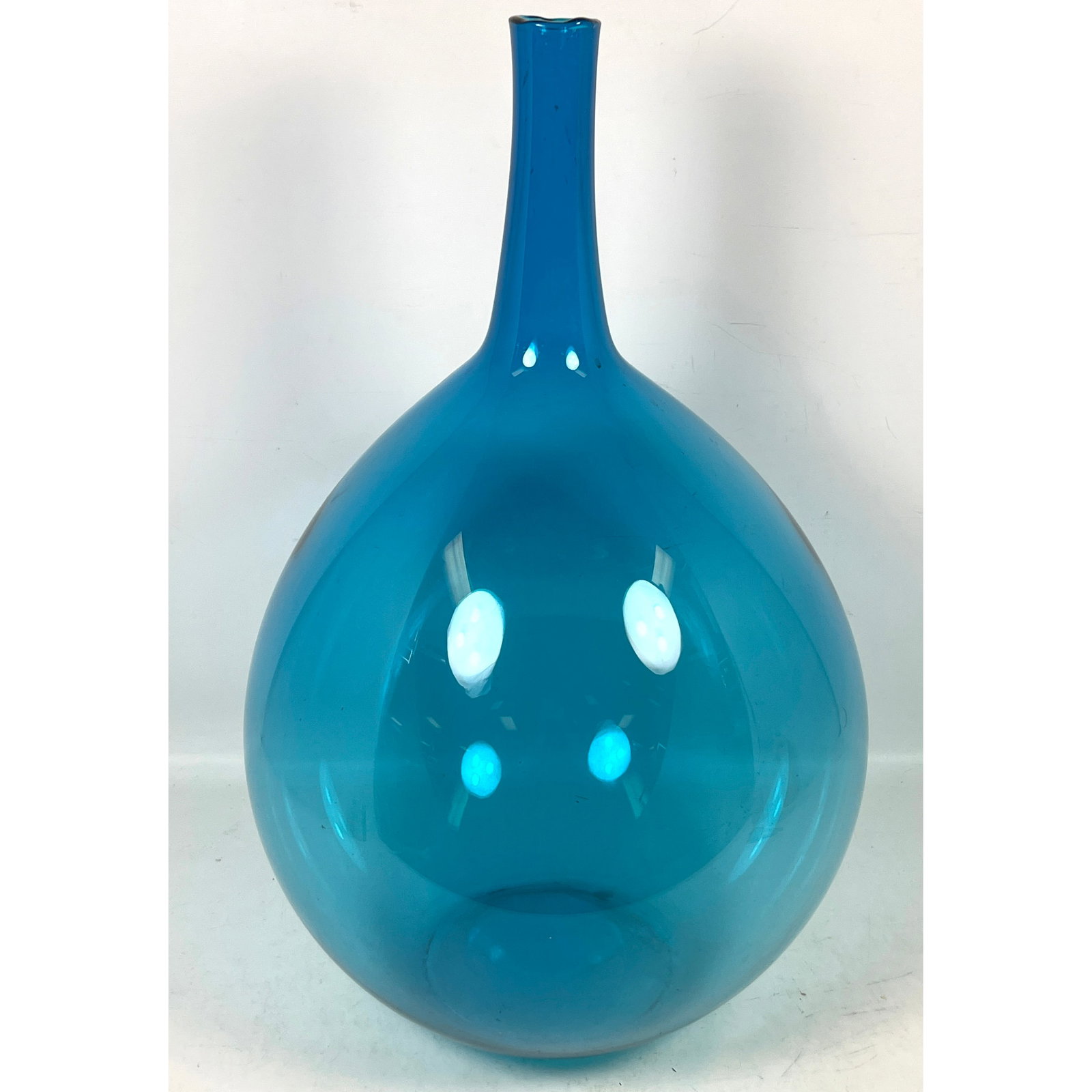 Large Modernist Turquoise Blown Glass Floor Vase. Unsigned. (1 of 9)