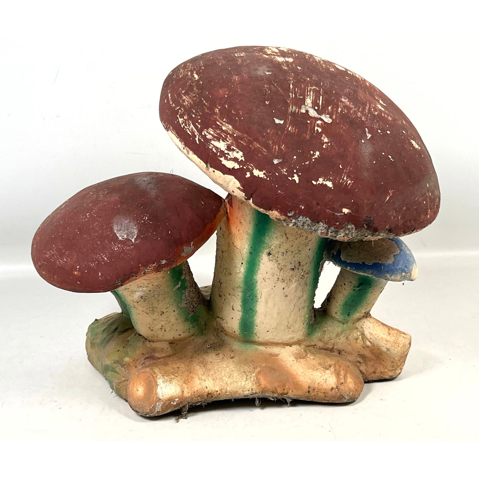 Vintage Polychrome Painted Cast Stone Mushroom Garden Sculpture Cluster (1 of 9)