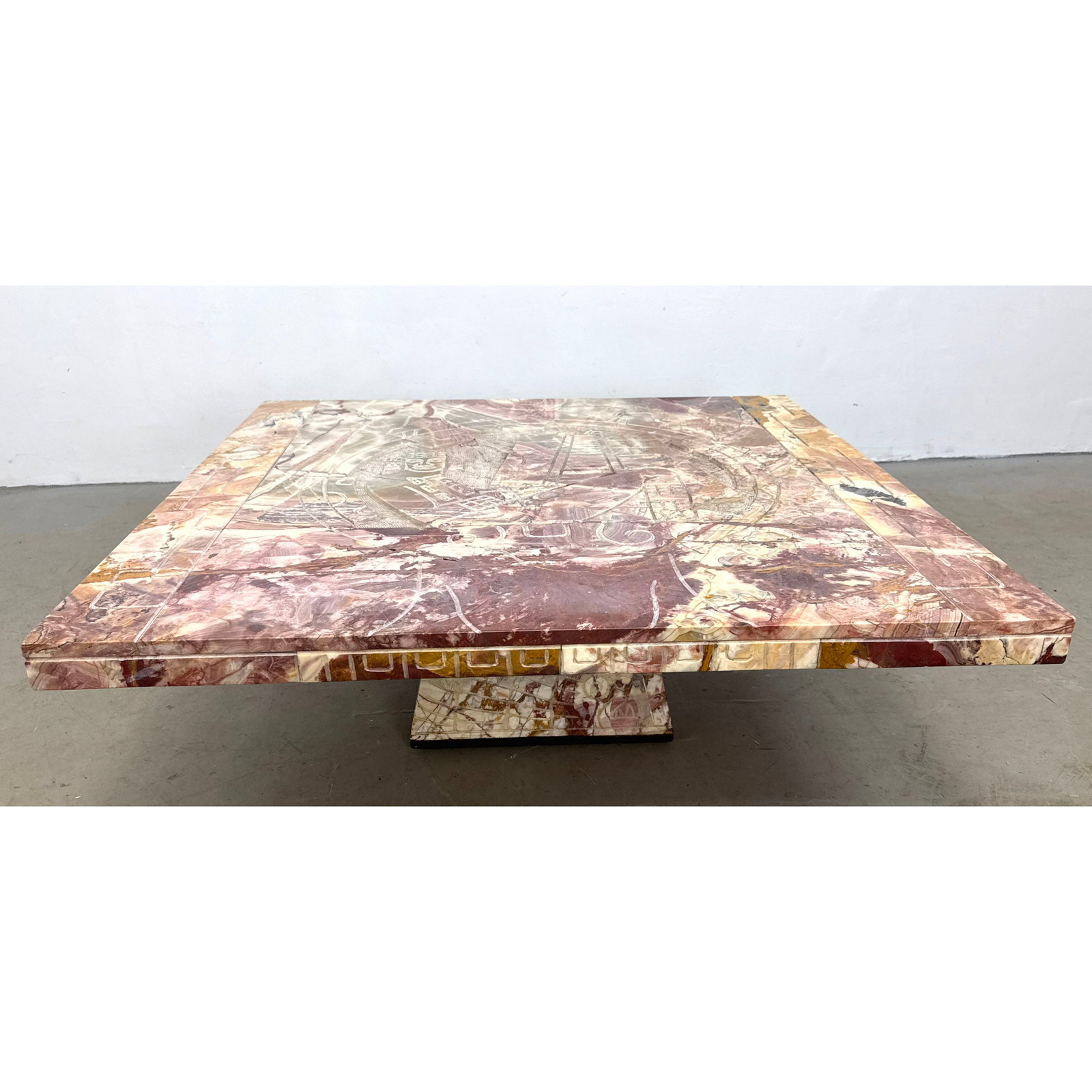 Large Mid-Century Mexican Modernist Carved Onyx Coffee Table with Pre-Hispanic Motifs. Mayan Onyx (1 of 13)
