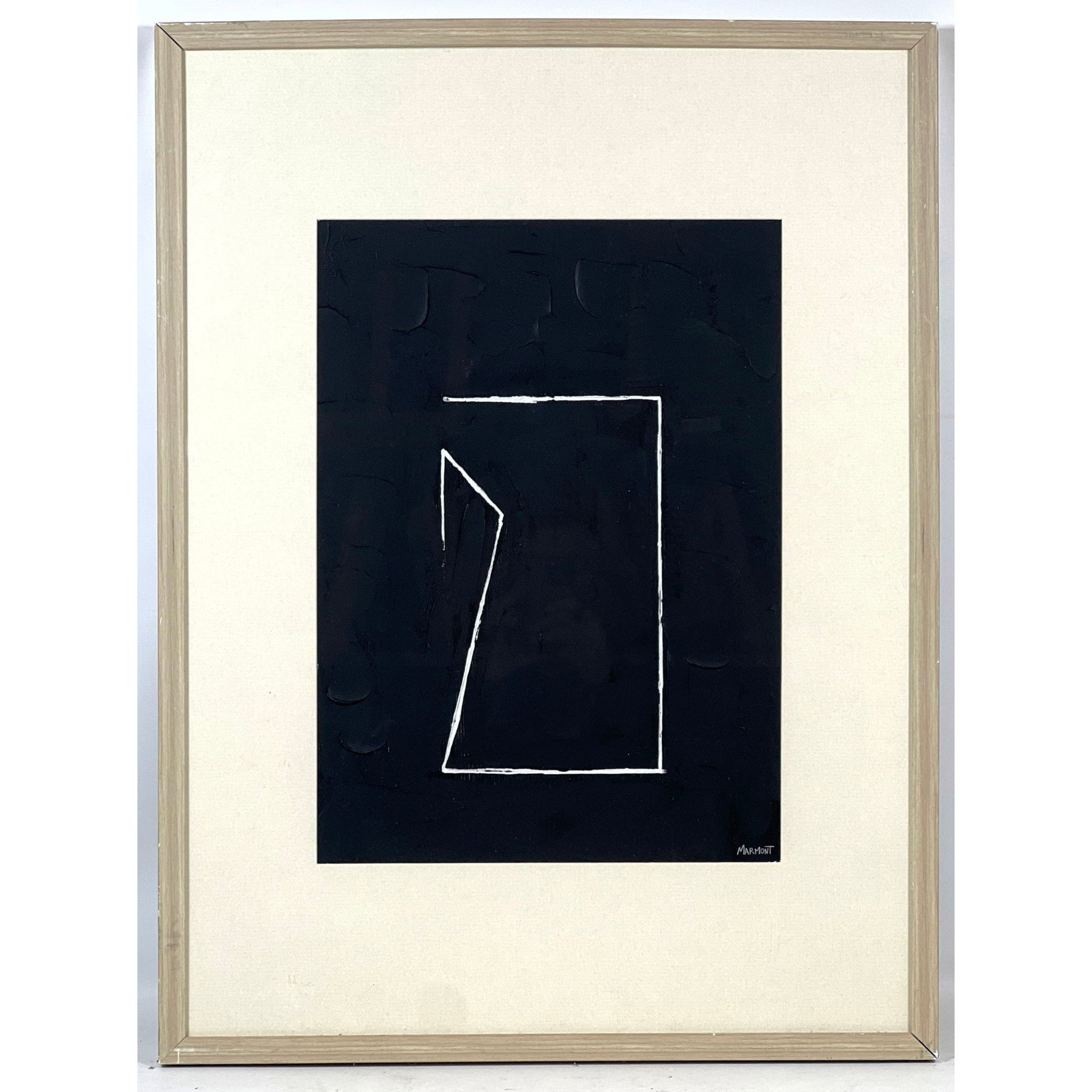 Signed Marmont Minimalist Abstract Mixed Media Painting on Panel. Signed.: Signed Marmont Minimalist Abstract Mixed Media Painting on Panel. Signed. Dimensions: Frame Height: 32 inches, Frame Width: 24 inches. - Image Size: Image Height: 20 inches, Image Width: 14.25 inches.