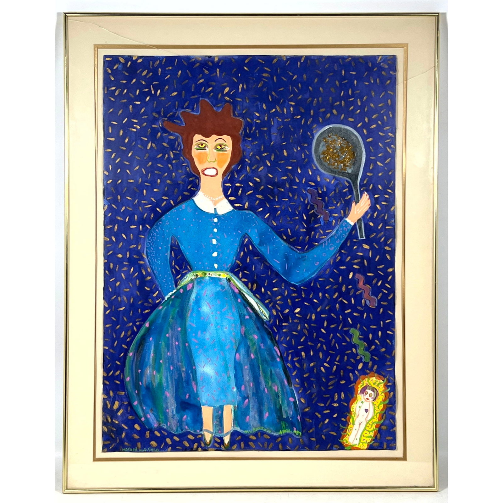 M. L. Boniface Mixed Media Painting on Paper titled Mother and Child. Dated April 1989. Signed. (1 of 11)