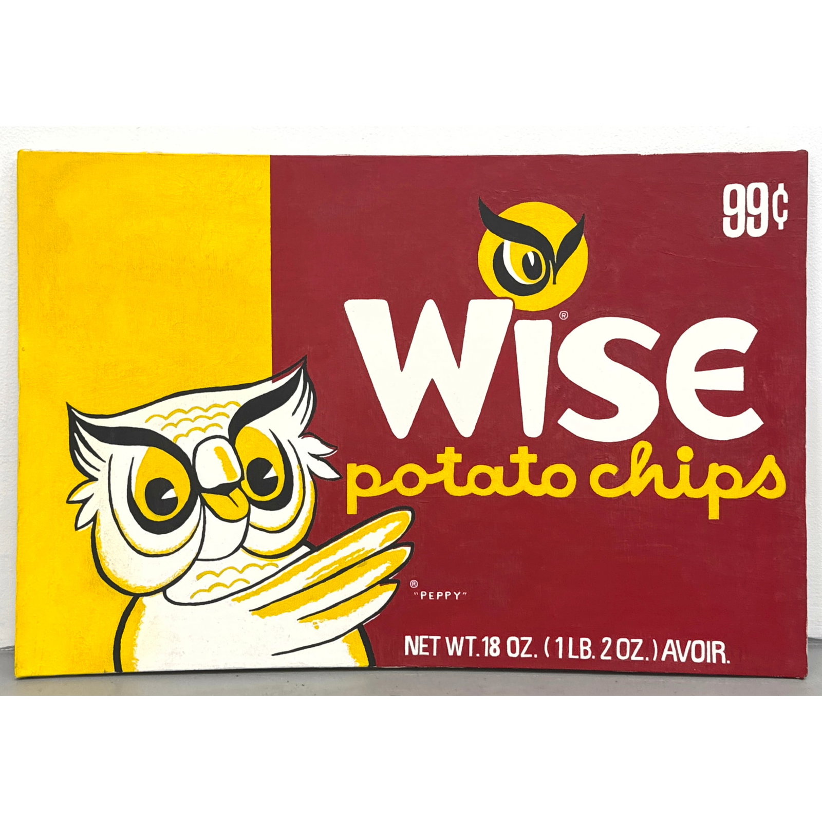 Vintage Mid Century Pop Art Acrylic on Canvas Painting Wise Potato Chips: Vintage Mid Century Pop Art Acrylic on Canvas Painting Wise Potato Chips Dimensions: Height: 24 inches, Width: 36 inches. ---