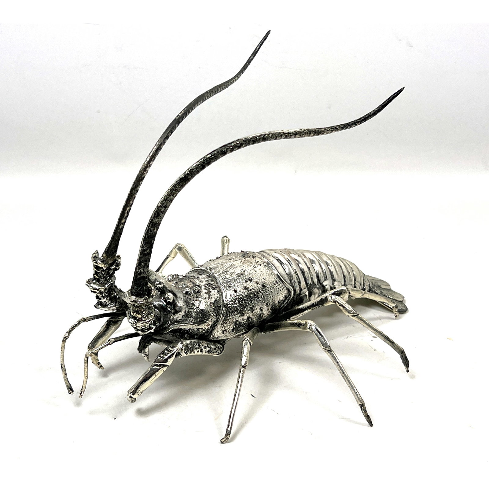 Silvered Metal Spiny Lobster Sculpture Marked Castro with Textured Carapace and Segmented Tail (1 of 10)