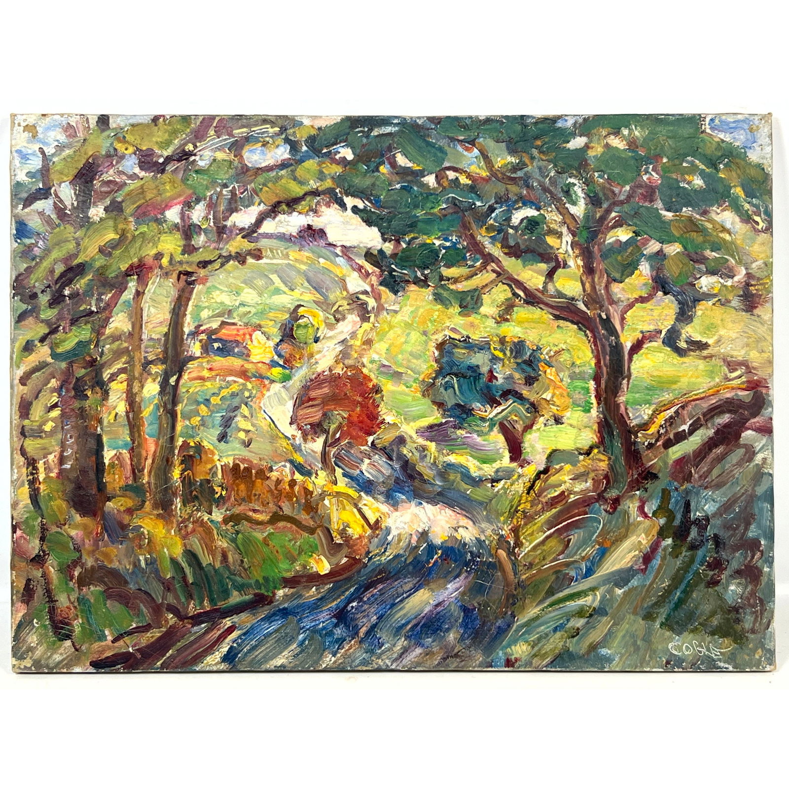 Cogle Expressionist Landscape Oil on Canvas Painting Signed COGLE Lower Right. Impressionist.: Cogle Expressionist Landscape Oil on Canvas Painting Signed COGLE Lower Right. Impressionist. Dimensions: Height: 18 inches, Width: 24 inches. --- US Packing and Shipping charge: In house shipping ava