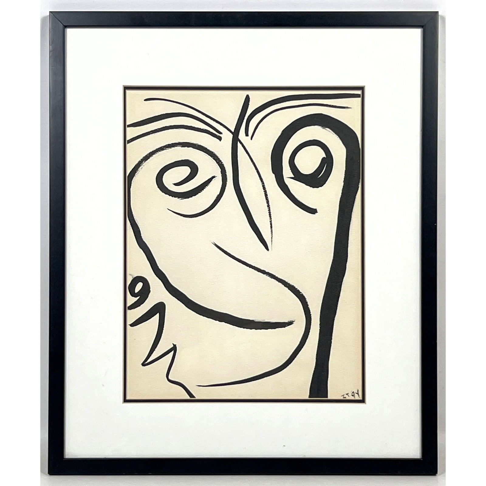 Mid Century Modern Abstract Portrait Painting on Paper. Black and White series. Signed and dated 199 (1 of 9)