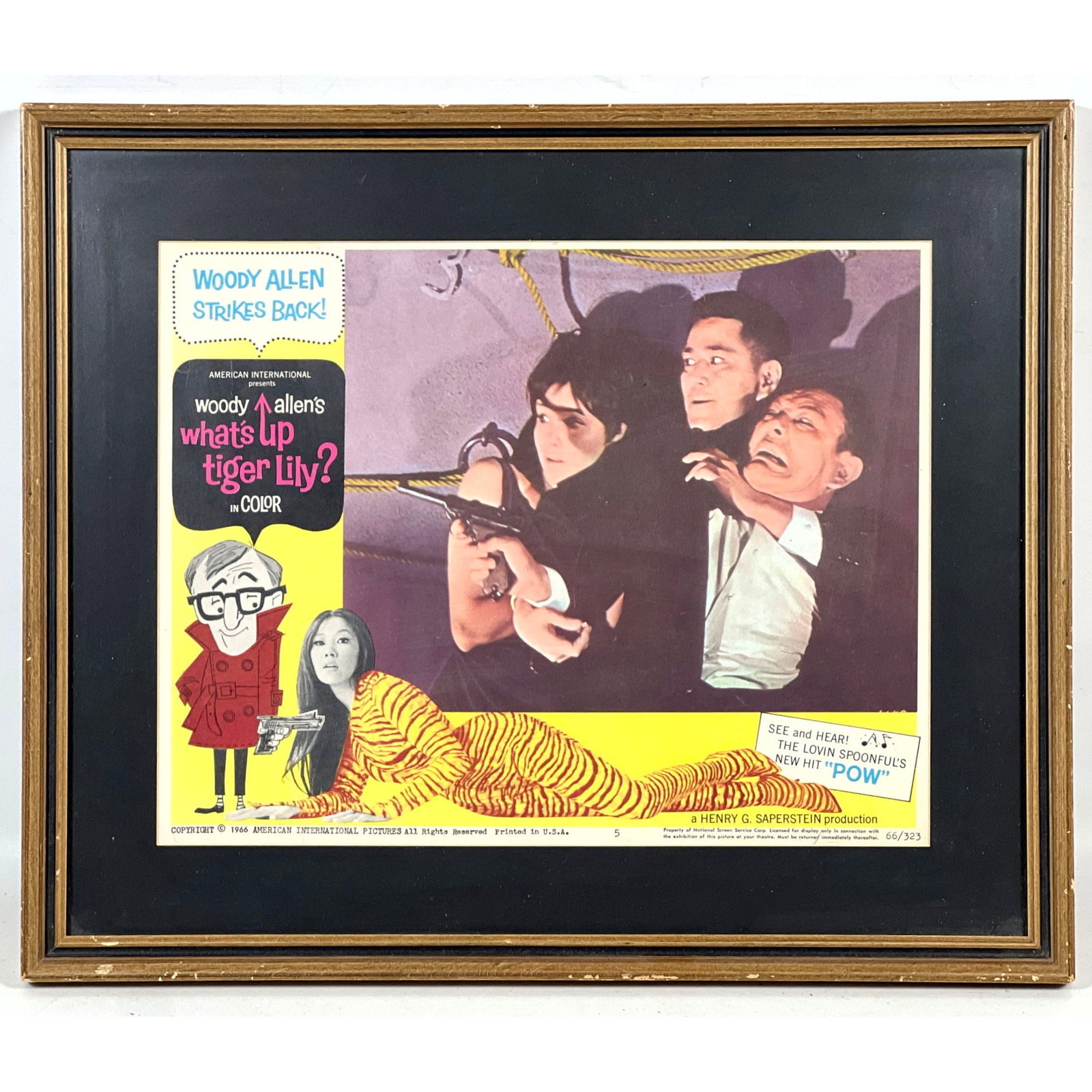 Framed 1966 Woody Allen What's Up Tiger Lily Original Lobby Card Number 5 American International Pic: Framed 1966 Woody Allen What's Up Tiger Lily Original Lobby Card Number 5 American International Pictures Production NSS 66 323 Dimensions: Frame Height: 15 inches, Frame Width: 18 inches. - Image