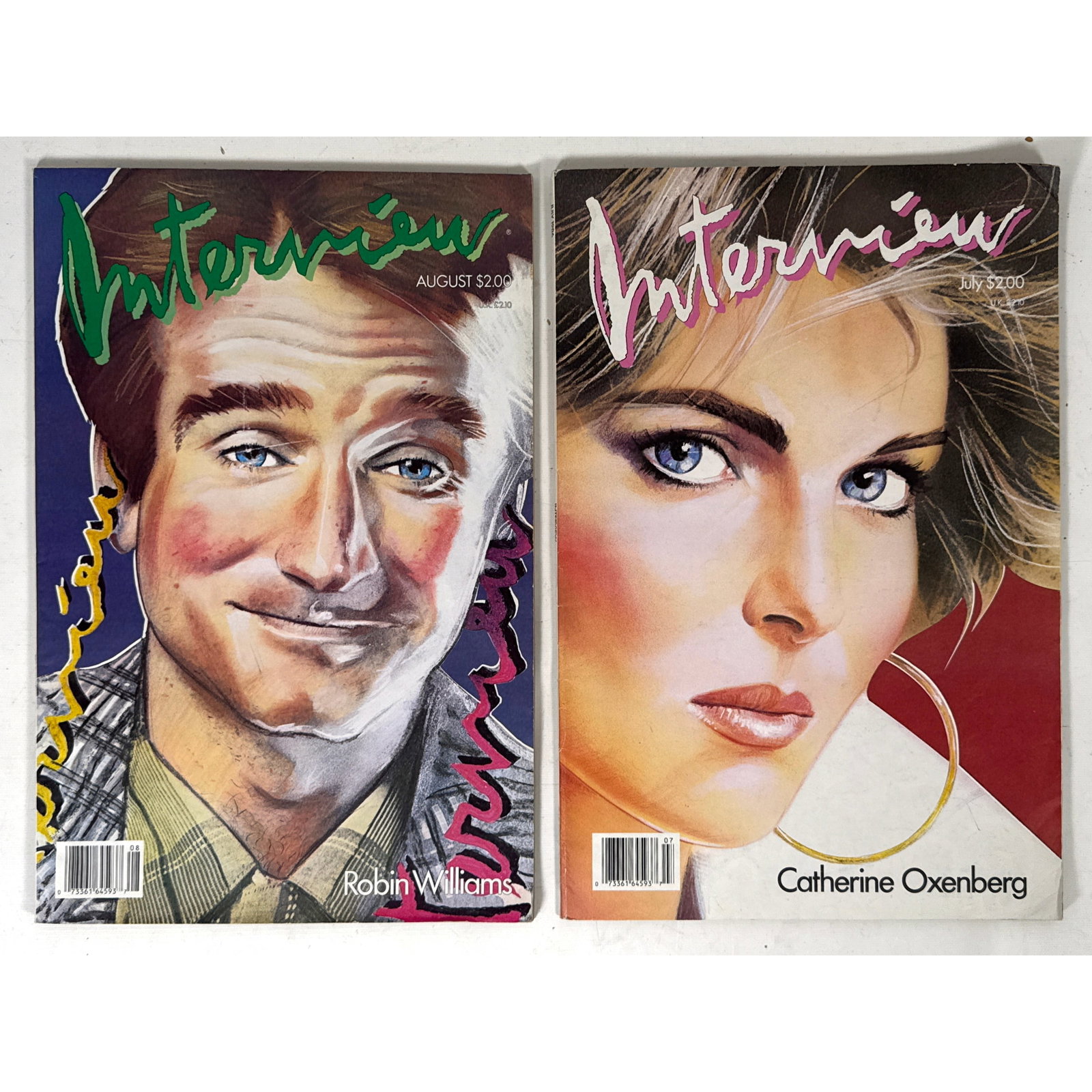 2pc Interview Magazine 1986 August July. Katherine Oxenberg, Robin Williams. Andy Warhol Absolut Vod: 2pc Interview Magazine 1986 August July. Katherine Oxenberg, Robin Williams. Andy Warhol Absolut Vodka advert. Advertisements include the Absolut Warhol campaign and promotional materials for films
