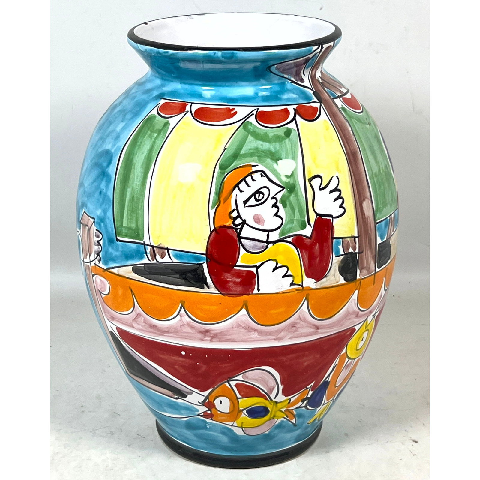 Mid-Century Modernist Italian Hand Painted Ceramic Vase in the Style of Giovanni De Simone with Naut (1 of 11)