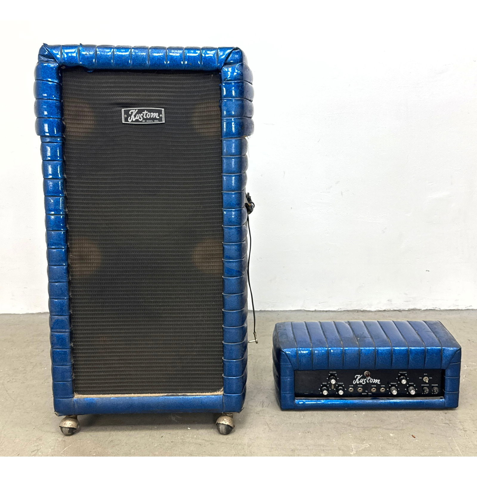Kustom K200-6 Tuck and Roll 2pc Amplifier Stack in Blue Sparkle finish. Serial No 20665. (1 of 15)