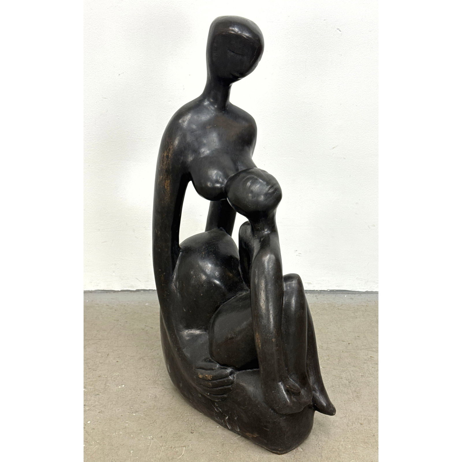 Large Modernist Mother and Child Bronze Sculpture. Marking near base.: Large Modernist Mother and Child Bronze Sculpture. Marking near base. Dimensions: Height: 39 inches, Width: 12 inches, Depth: 22 inches. ---