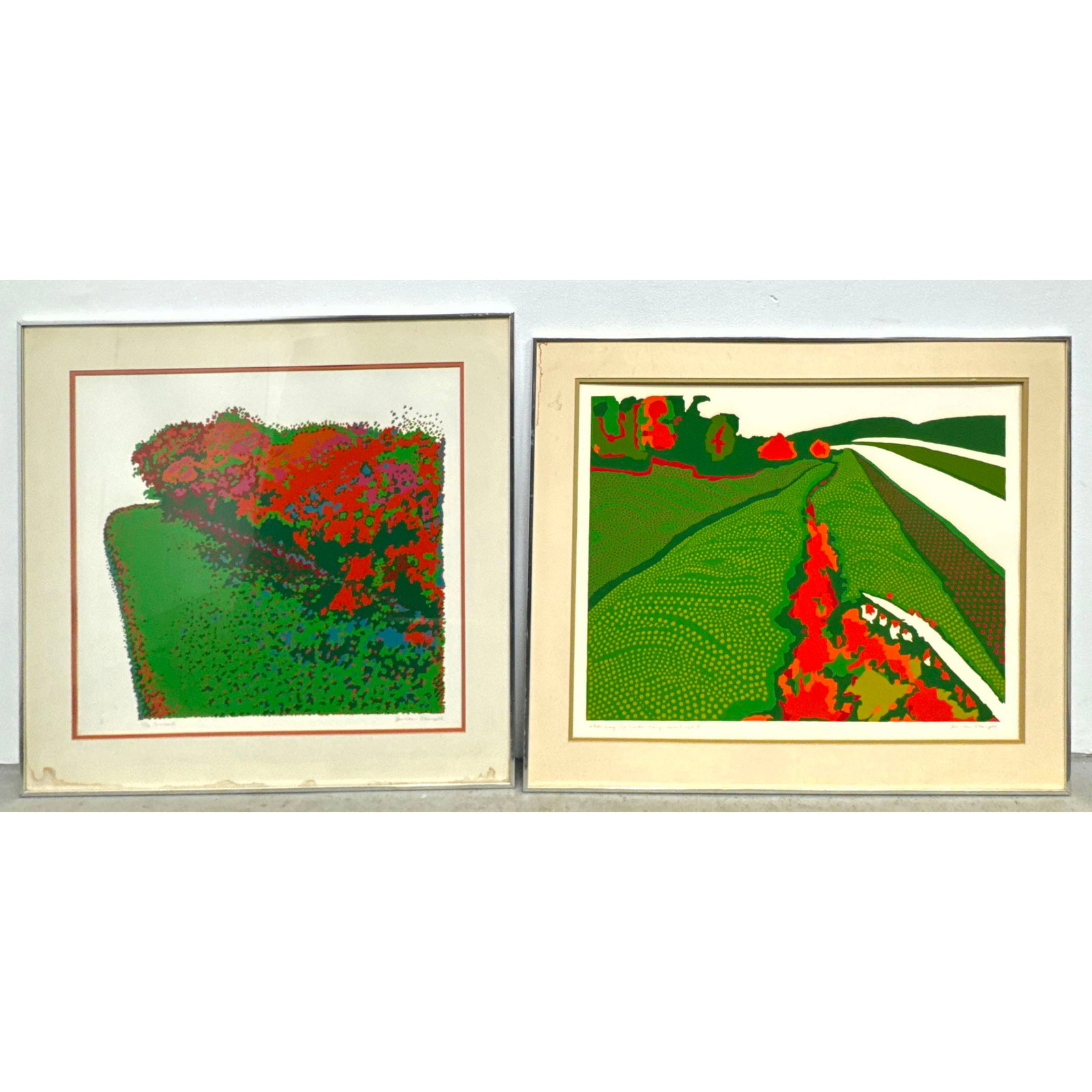 Pair Lois Olian Rheingold signed serigraph landscape prints titled Sumac 2 and Vischer Ferry Crescen (1 of 16)
