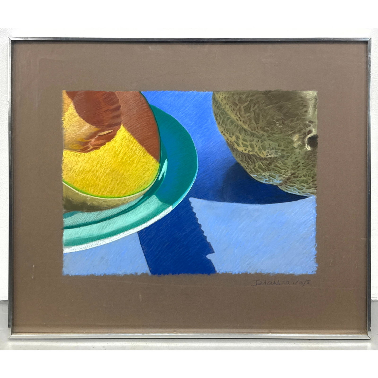 David Ahlsted modern realism cropped melon still life oil painting on Paper signed and dated 1981 fr (1 of 8)