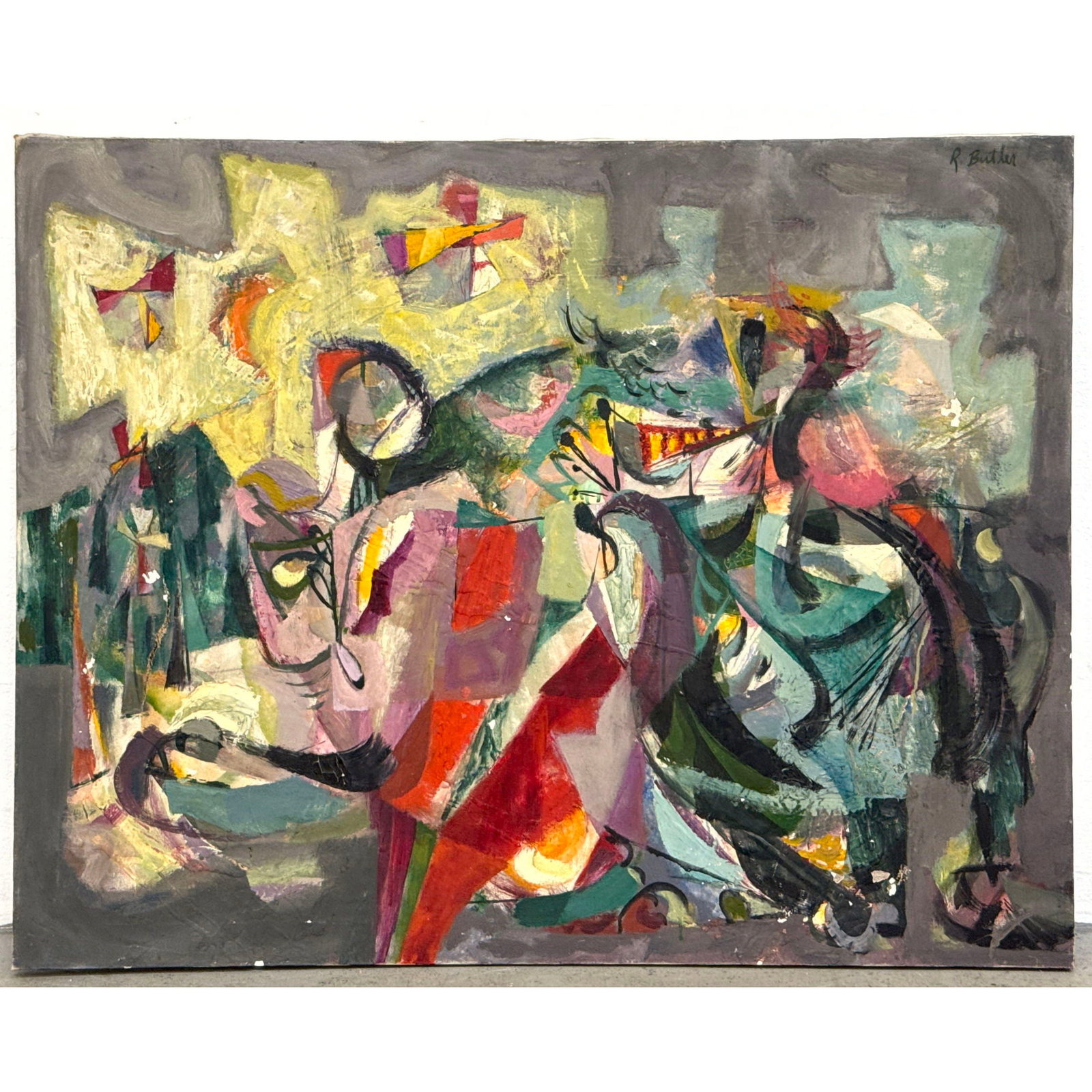 R. Butler Mid-Century Modern Abstract Oil Painting on Canvas. Signed upper right. (1 of 11)