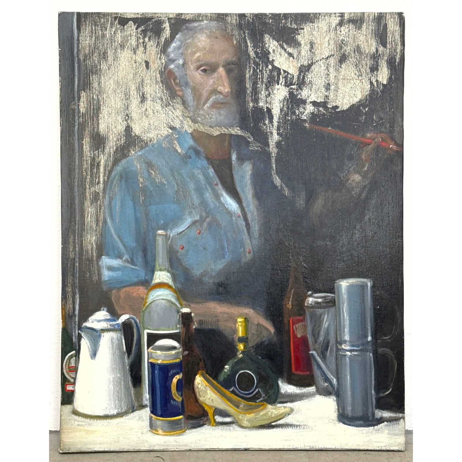 Norman Rubington Oil Painting on Canvas. titled Self Portrait with Still Life in Mirror signed on ve (1 of 11)