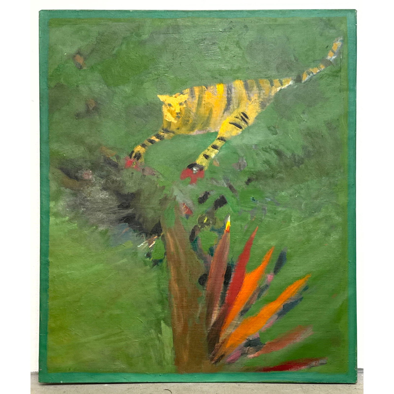 Large Norman Rubington Oil on Canvas Painting titled Tiger Up a Tree. Figurative Expressionist style (1 of 8)