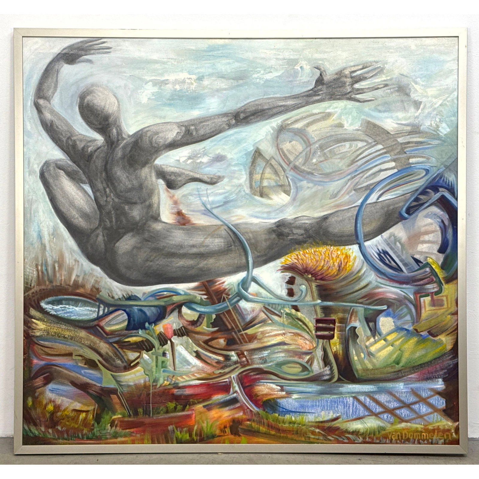 Annelies Van Dommelen Large Surreal Mixed Media Painting on Canvas Contemporary Figural Abstract Lan (1 of 8)