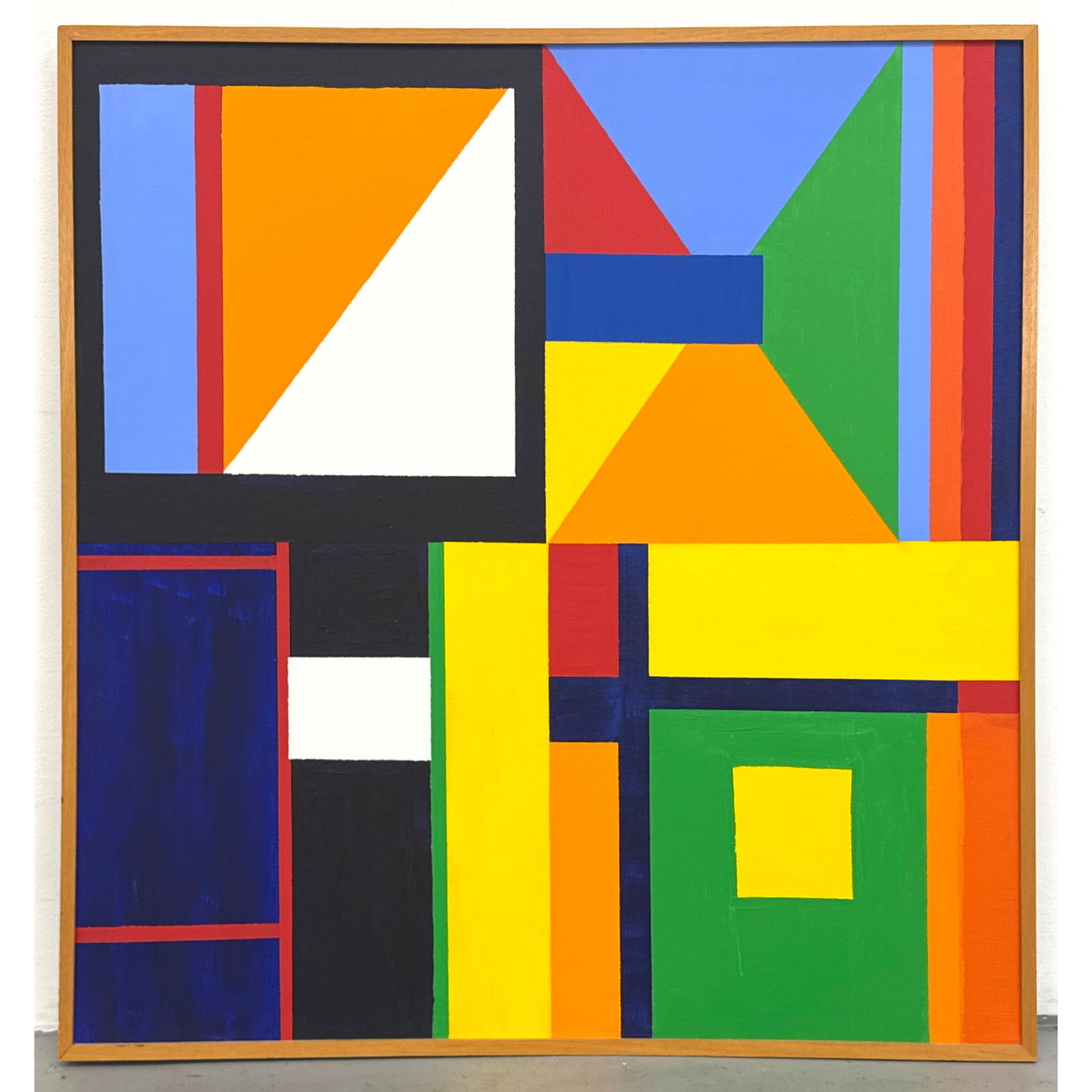 Norman Solow 1983 Colorful Abstract Geometric Painting on Canvas. Signed on back and dated 1983. (1 of 8)