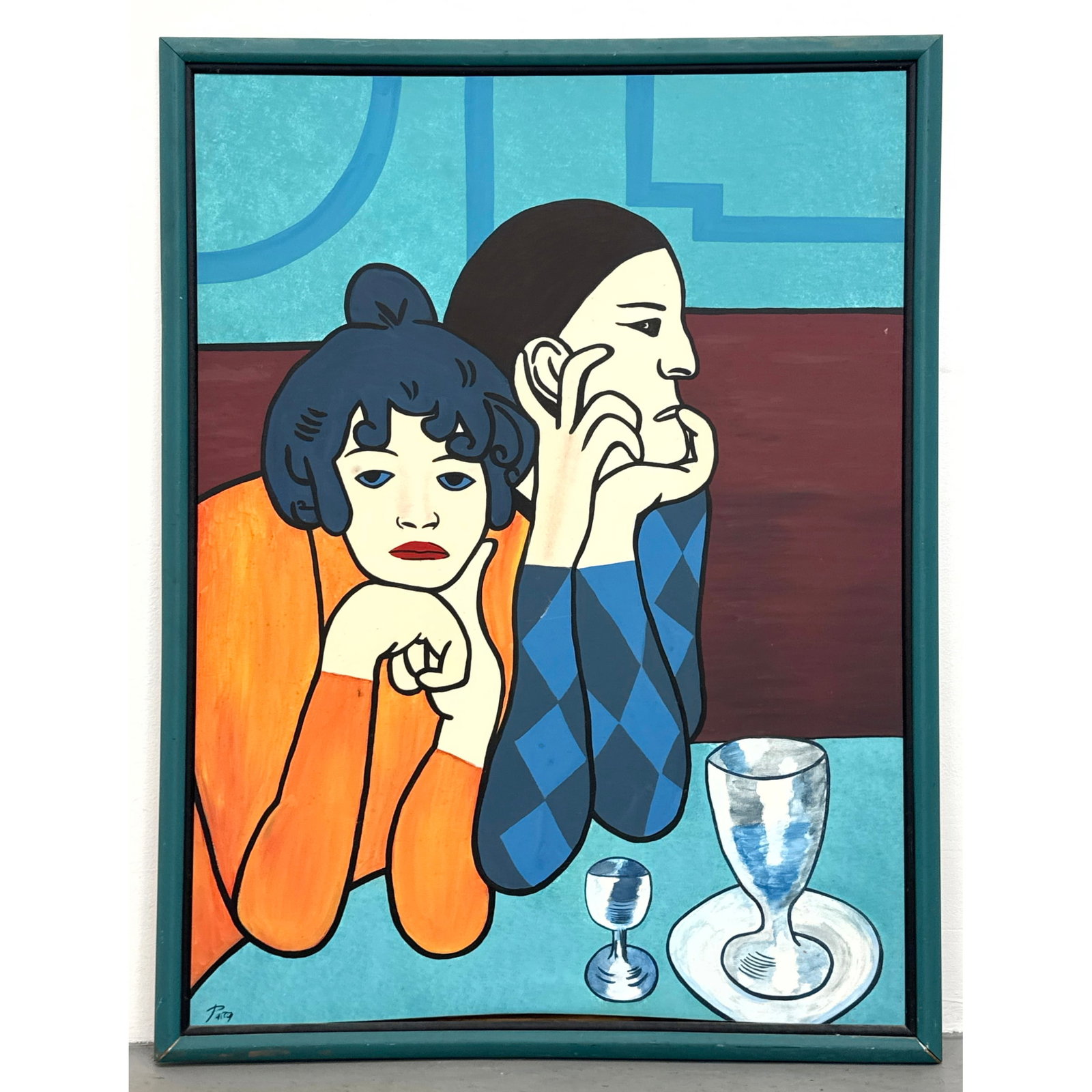Parra Acrylic Painting on Canvas After Pablo Picasso Harlequin and His Companion. Signed Parra Lower (1 of 9)