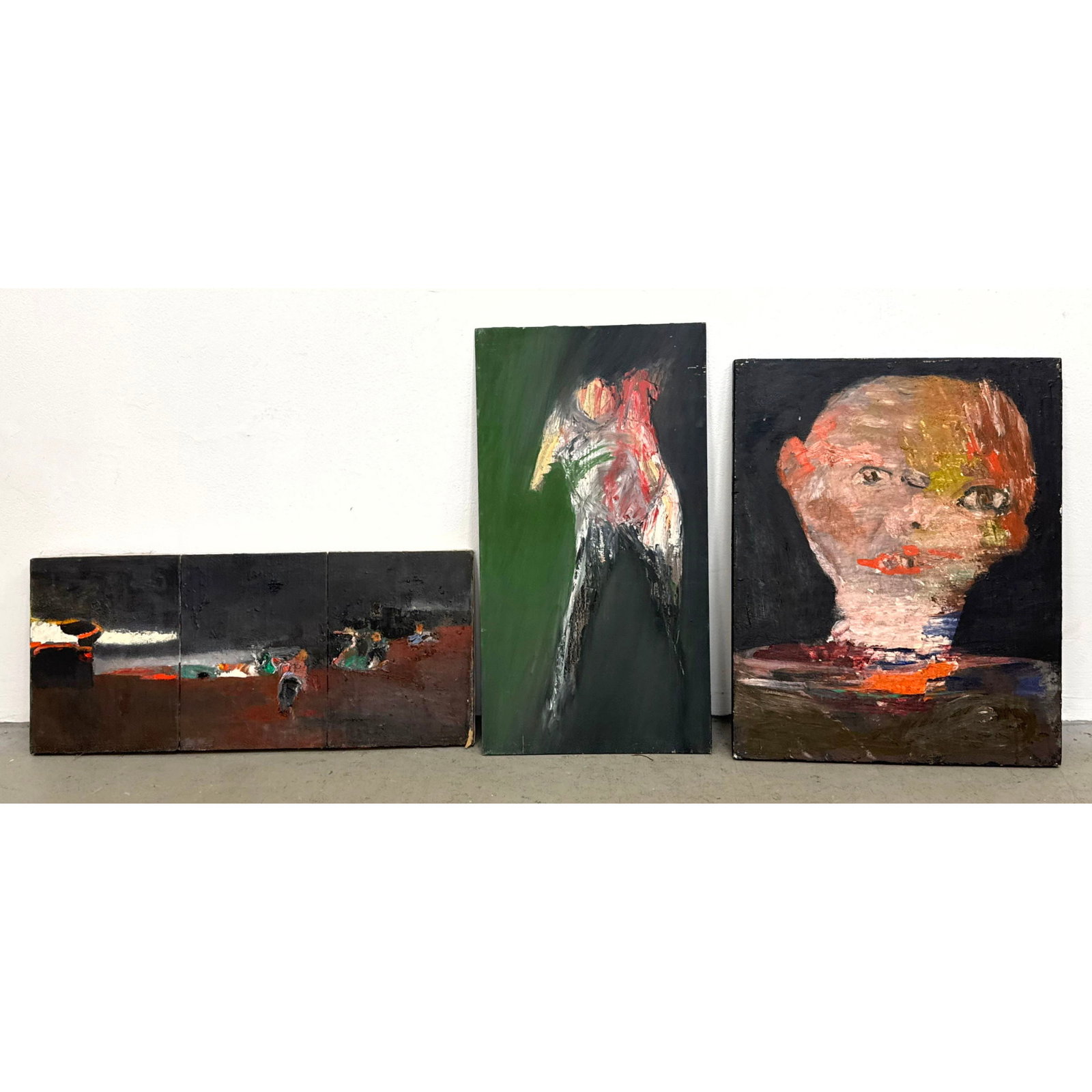 3pcs Norman Rubington abstract Paintings. 1 Triptych and Figural. (1 of 18)
