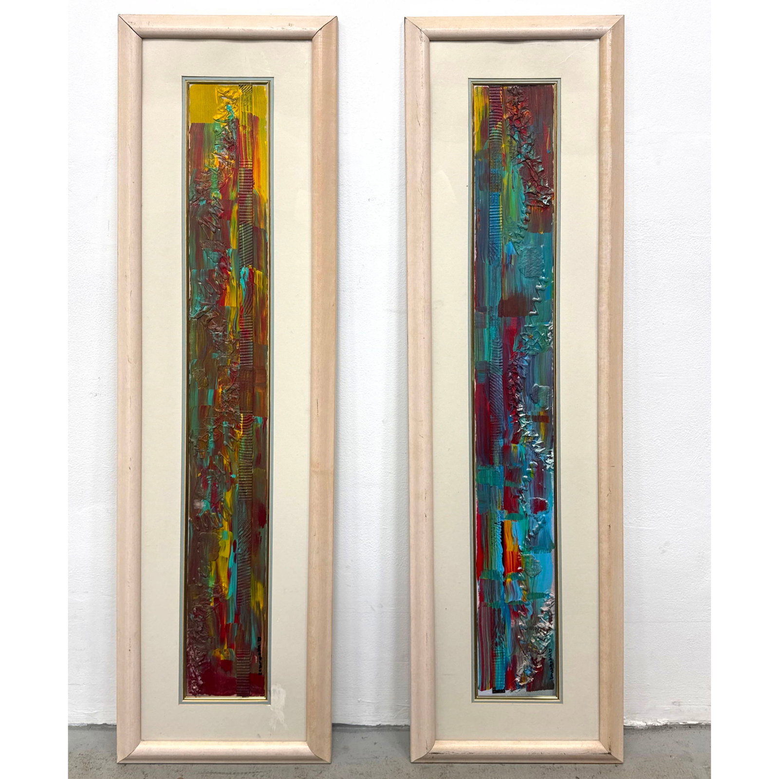 Pair Dennis Sakelson Mixed Media Abstract Modern Vertical Paintings. (1 of 16)
