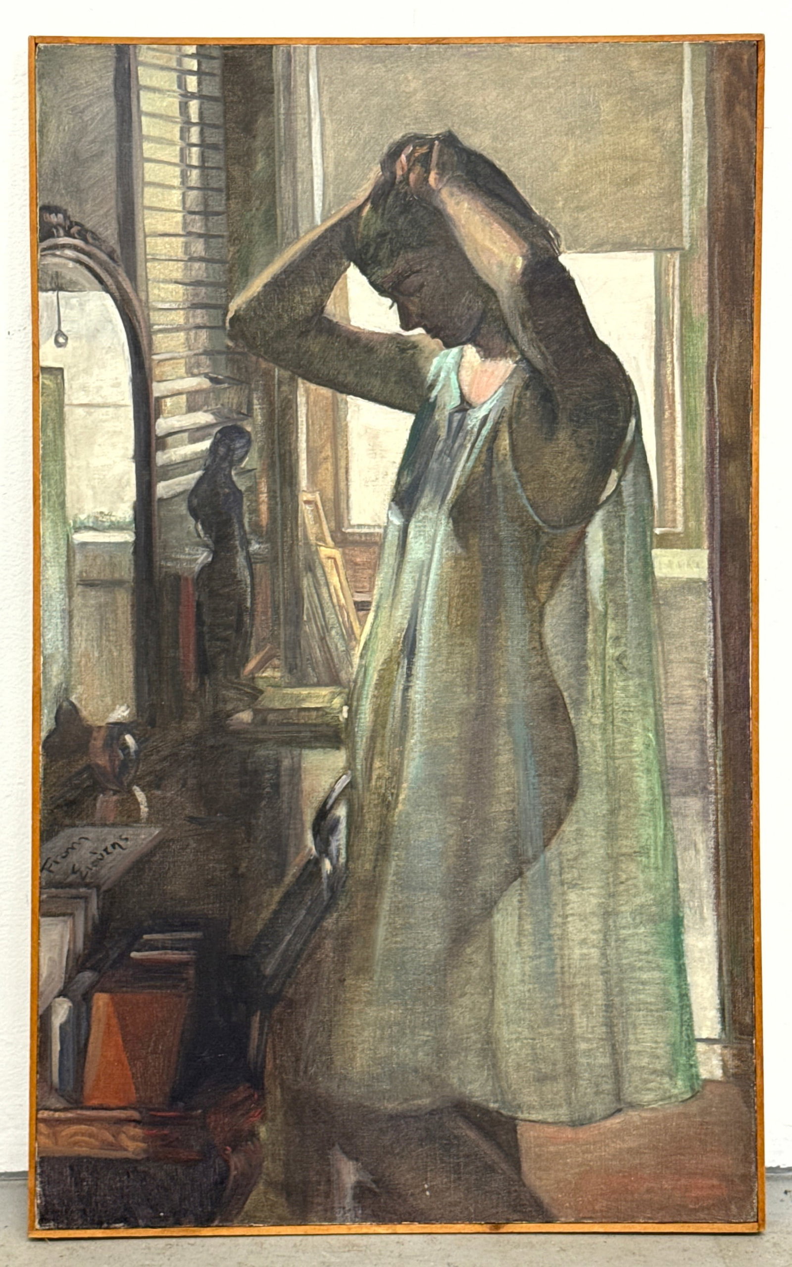Double sided Impressionist Figure Painting. Unsigned. Recto Woman Dressing, Verso Reclining Black Wo (1 of 9)