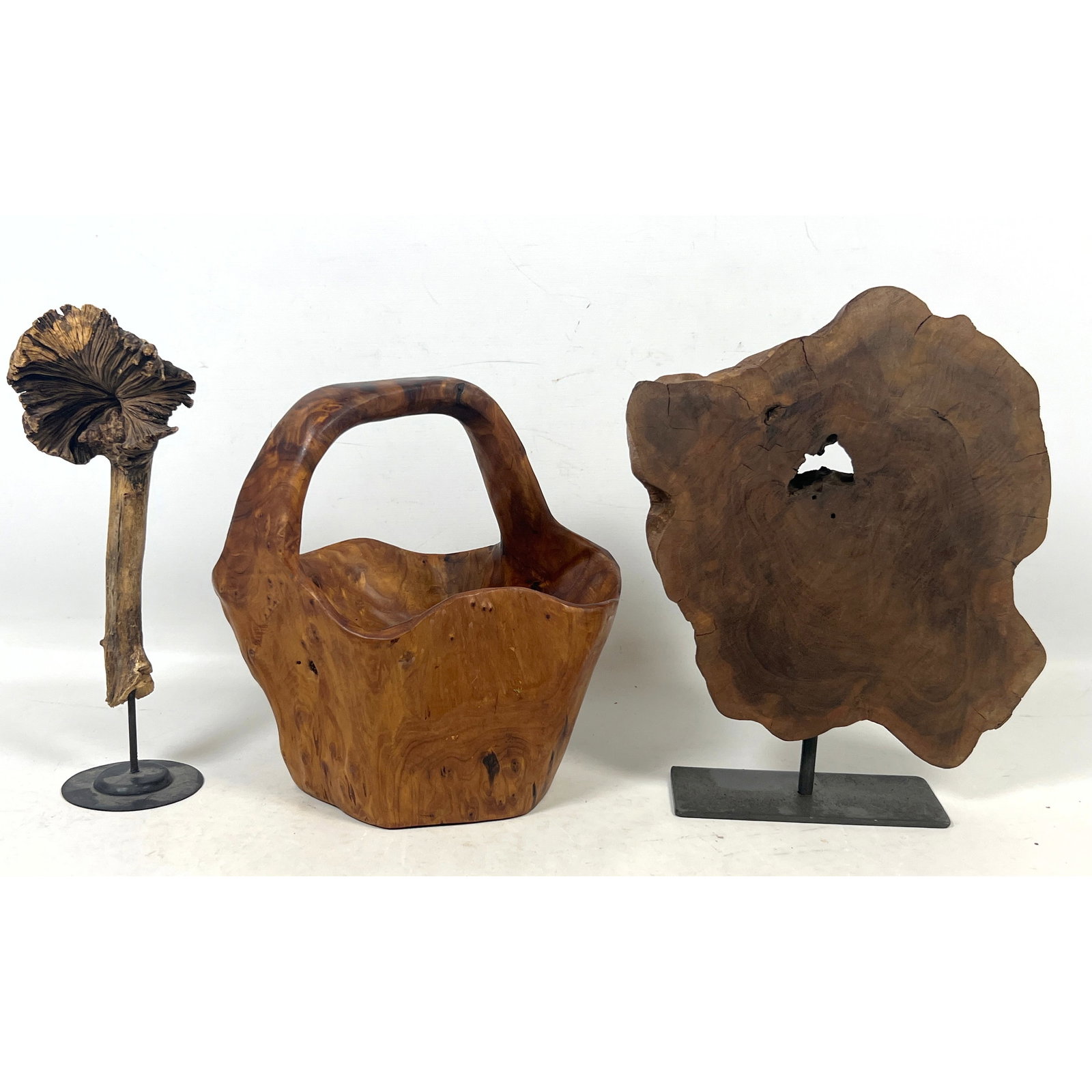 3pc lot Hand Carved and Natural Wood Decorative Objects - Burl Wood Basket and Organic Sculptures on (1 of 11)
