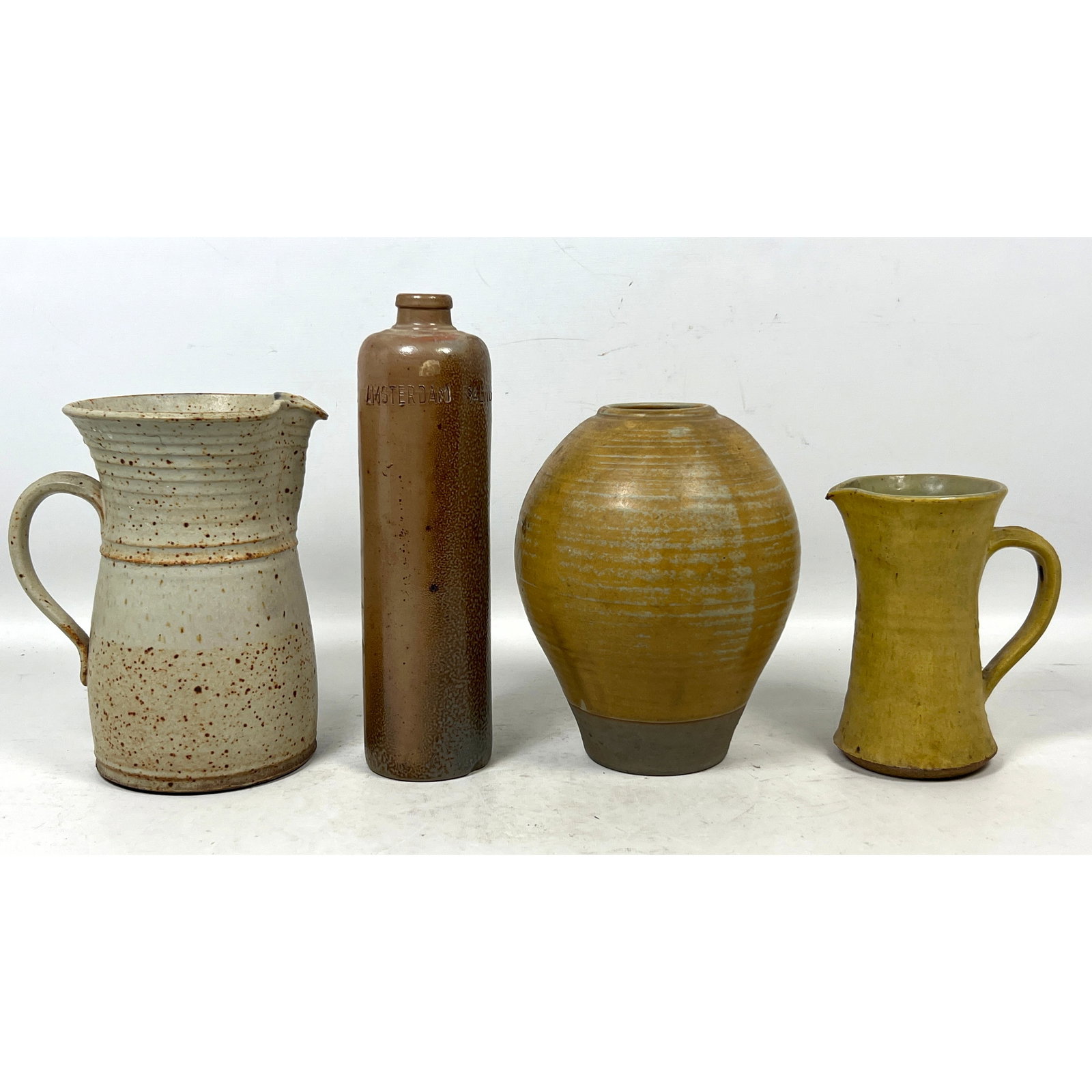 4 pcs ceramic collection with Jessiman and antique Dutch stoneware includes a John Jessiman pitcher, (1 of 20)