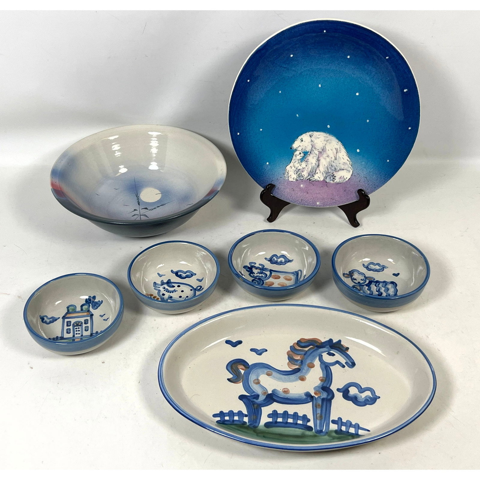 7pcs M.A. Hadley Stoneware and signed Studio Art Pottery featuring Farm Animal Motifs and Polar Bear (1 of 18)