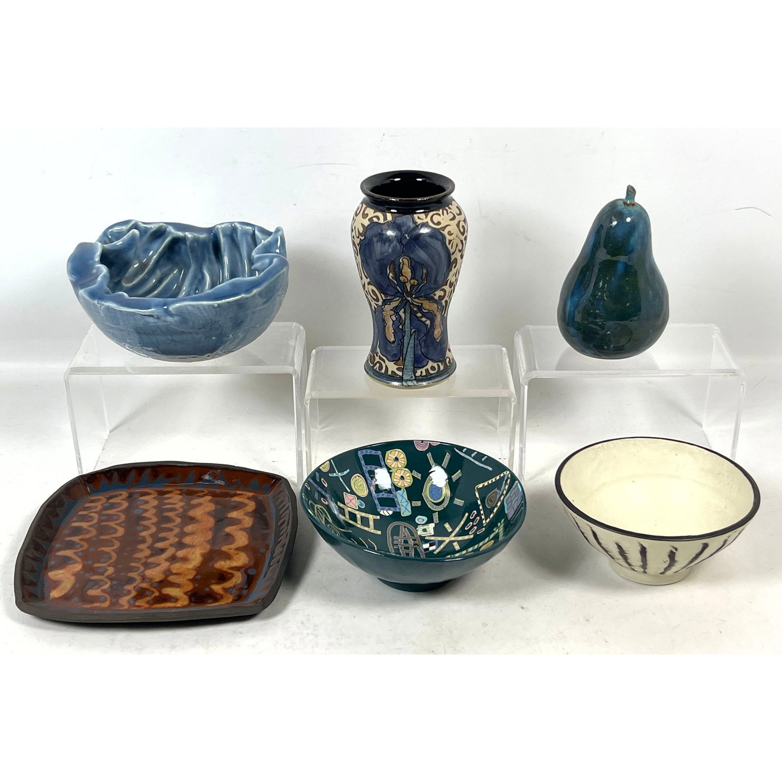 6pc contemporary studio ceramics including Vicky '97 signed Iris vase and Ginkgo mark abstract bowl (1 of 19)