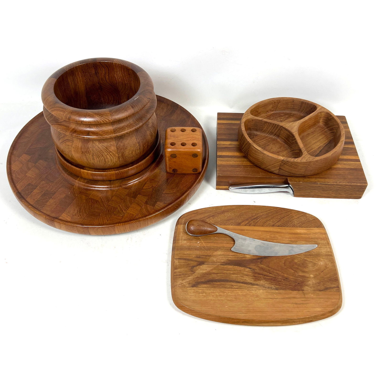 6pc Group of mid-century modern teak and walnut kitchenware items including Digsmed Lazy Susan and D (1 of 18)