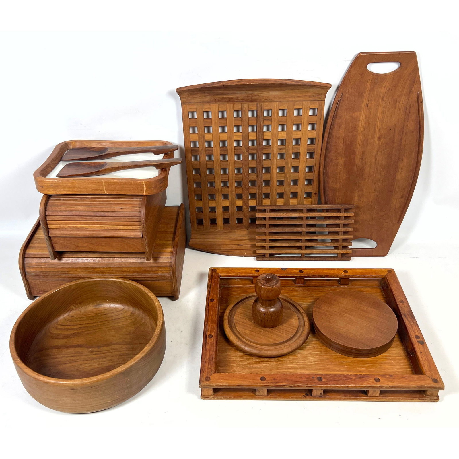 Large Lot Teak Table Accessories. Dansk, Staved, JhQ Etc. Tray, Pepper Mill, Bowls, etc. (1 of 20)