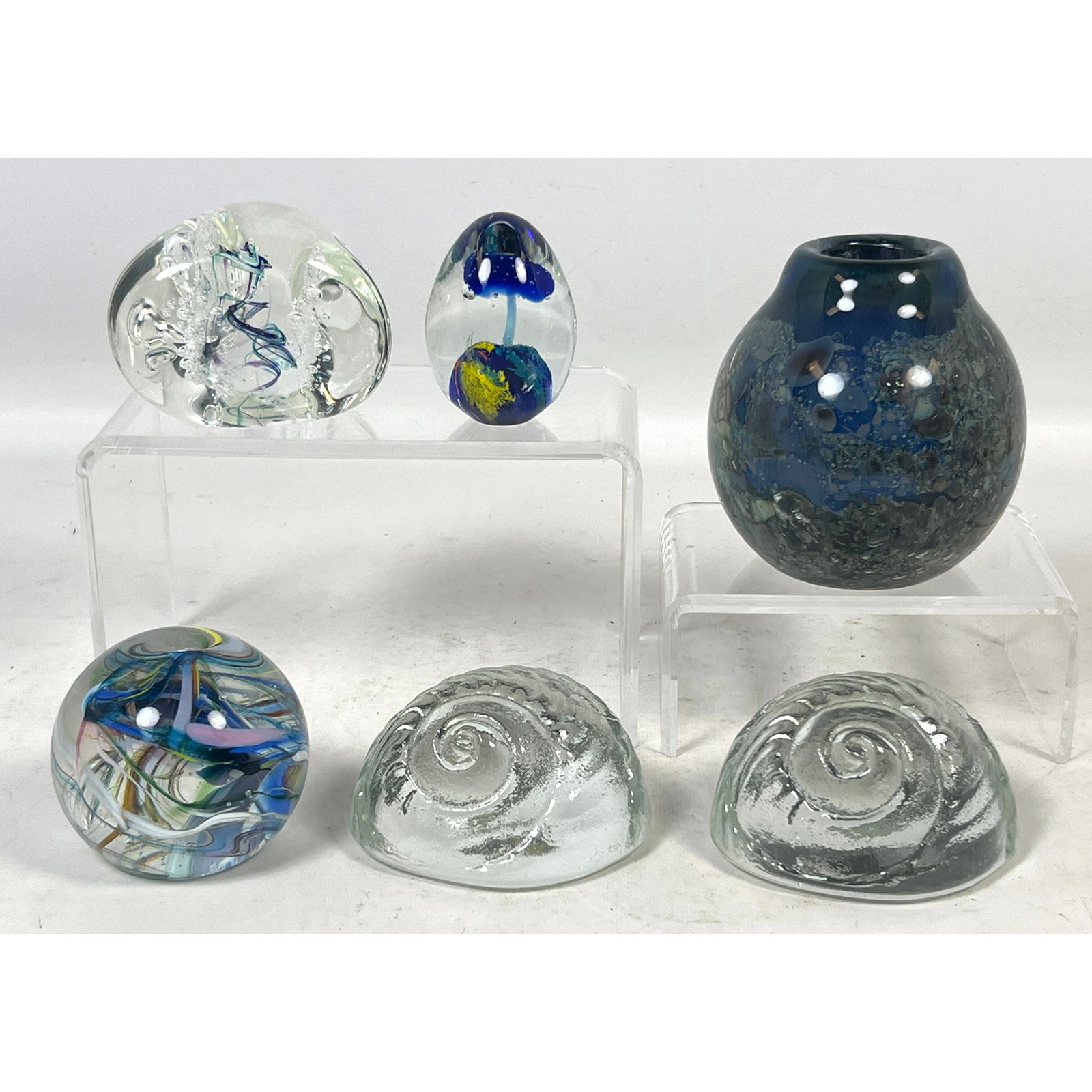 6pc Lot Studio Art Glass including 5 Paperweights and 1 Small Vase by Bruce P. Shutt, Milropa, and W (1 of 19)